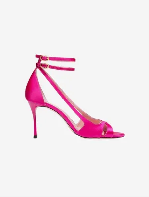 21 Uhr Drinks mit Freunden Vegane Riemchenpumps | Fuchsia Recycelter Satin