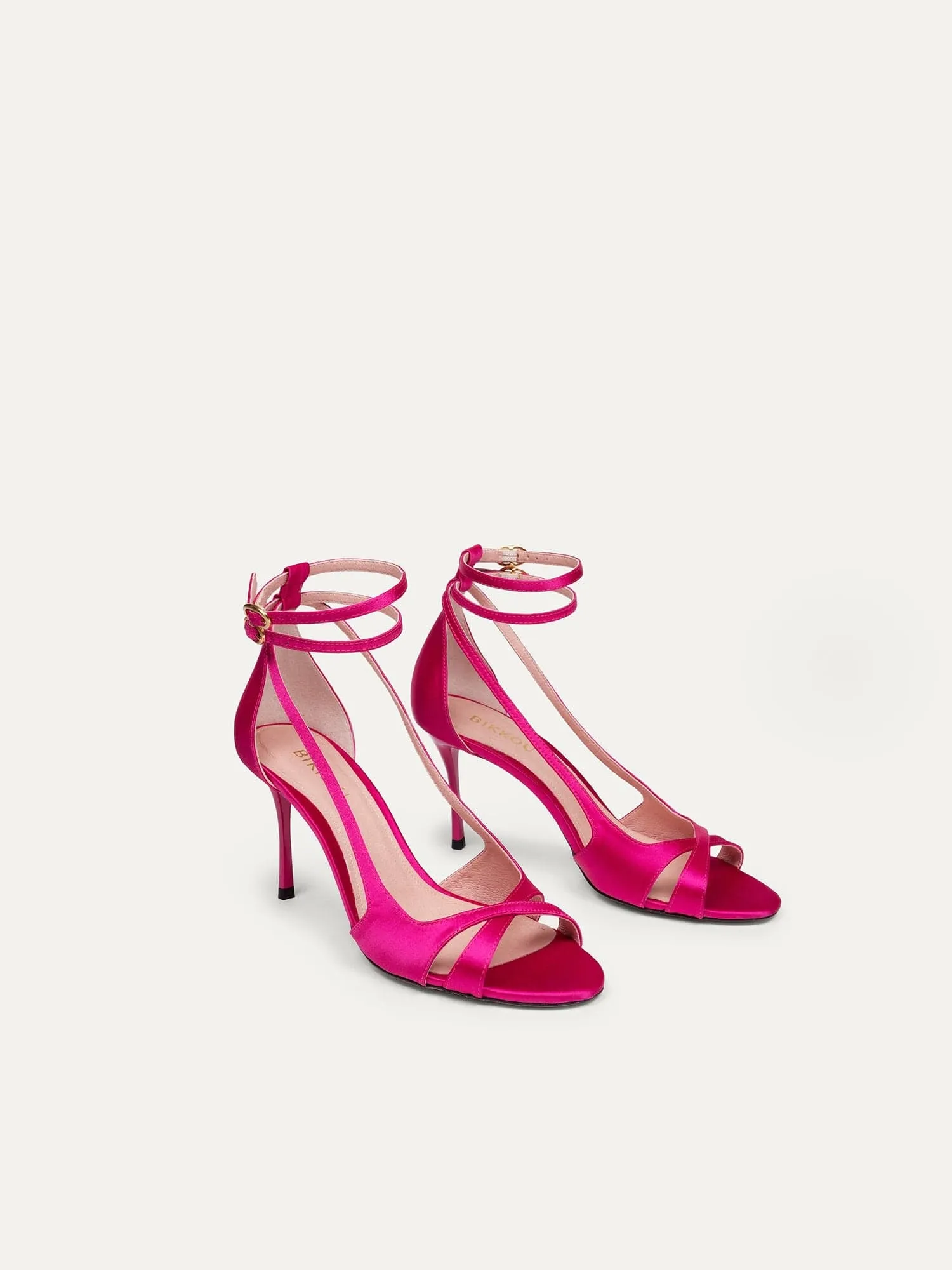 21 Uhr Drinks mit Freunden Vegane Riemchenpumps | Fuchsia Recycelter Satin