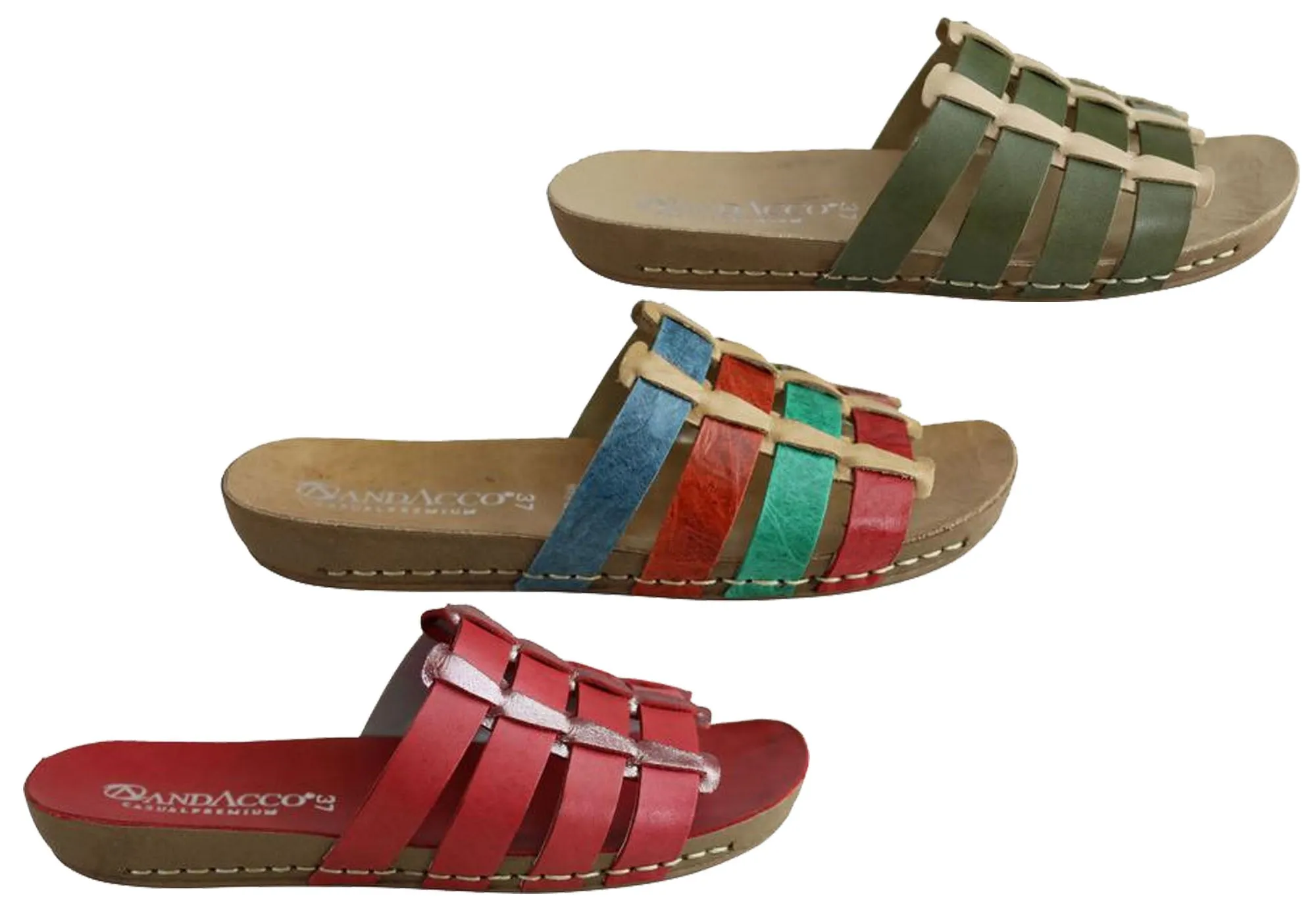 Andacco Sorrento Damen Comfort Leder Schlupfsandalen Hergestellt in Brasilien Andacco Schuhe