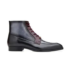 Belvedere Exotische Leder Schuhe Belvedere Greco in Schwarz / Grau / Burgunder Straußenleder und Leder Stiefel