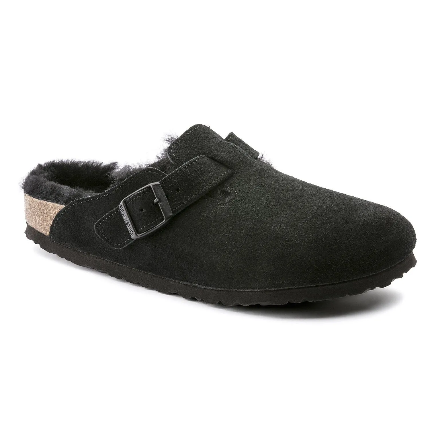 Birkenstock Schuhe Boston Shearling Wildleder Leder Schwarz Standard