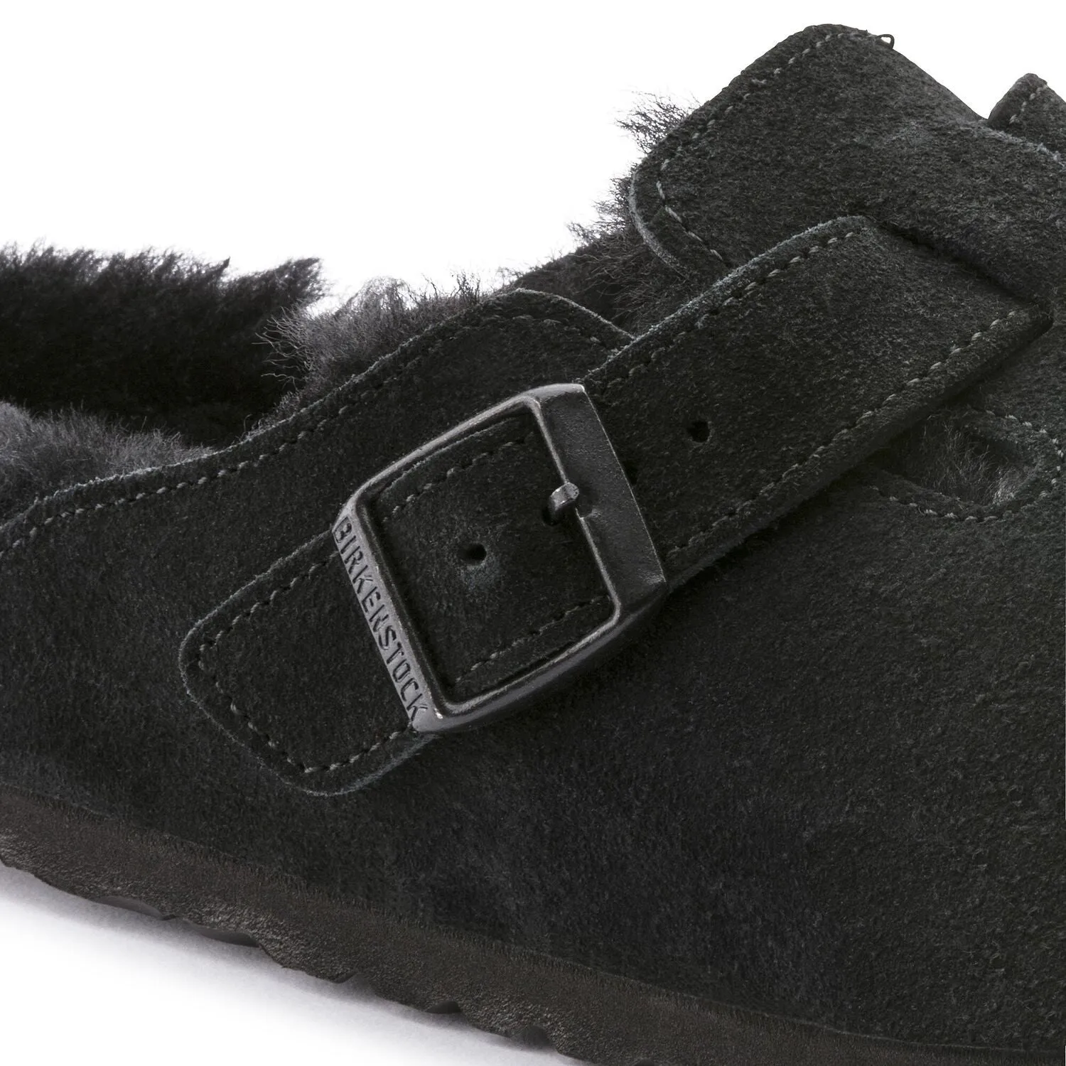 Birkenstock Schuhe Boston Shearling Wildleder Leder Schwarz Standard