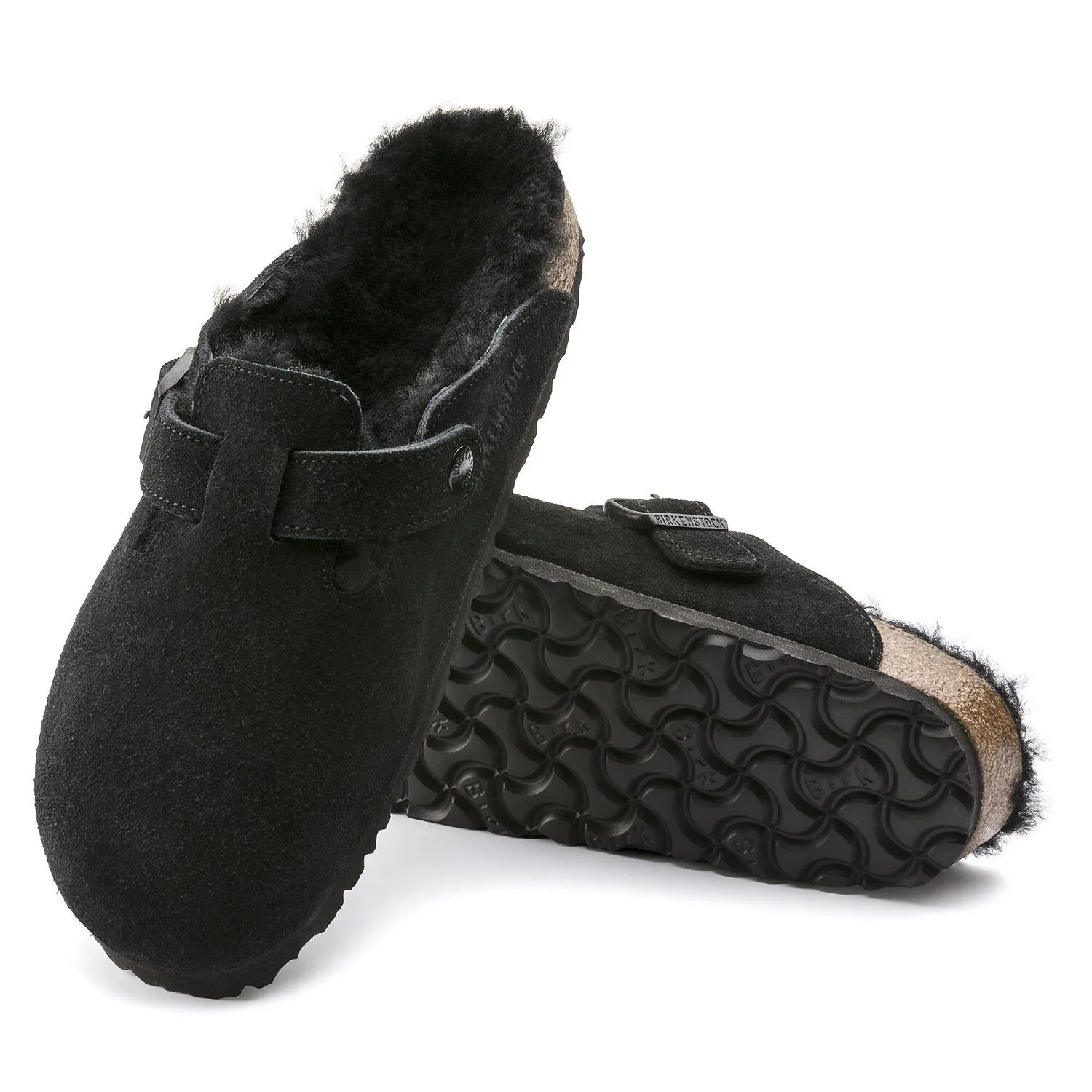 Birkenstock Schuhe Boston Shearling Wildleder Leder Schwarz Standard