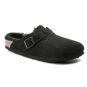 Birkenstock Schuhe Boston Shearling Wildleder Leder Schwarz Standard