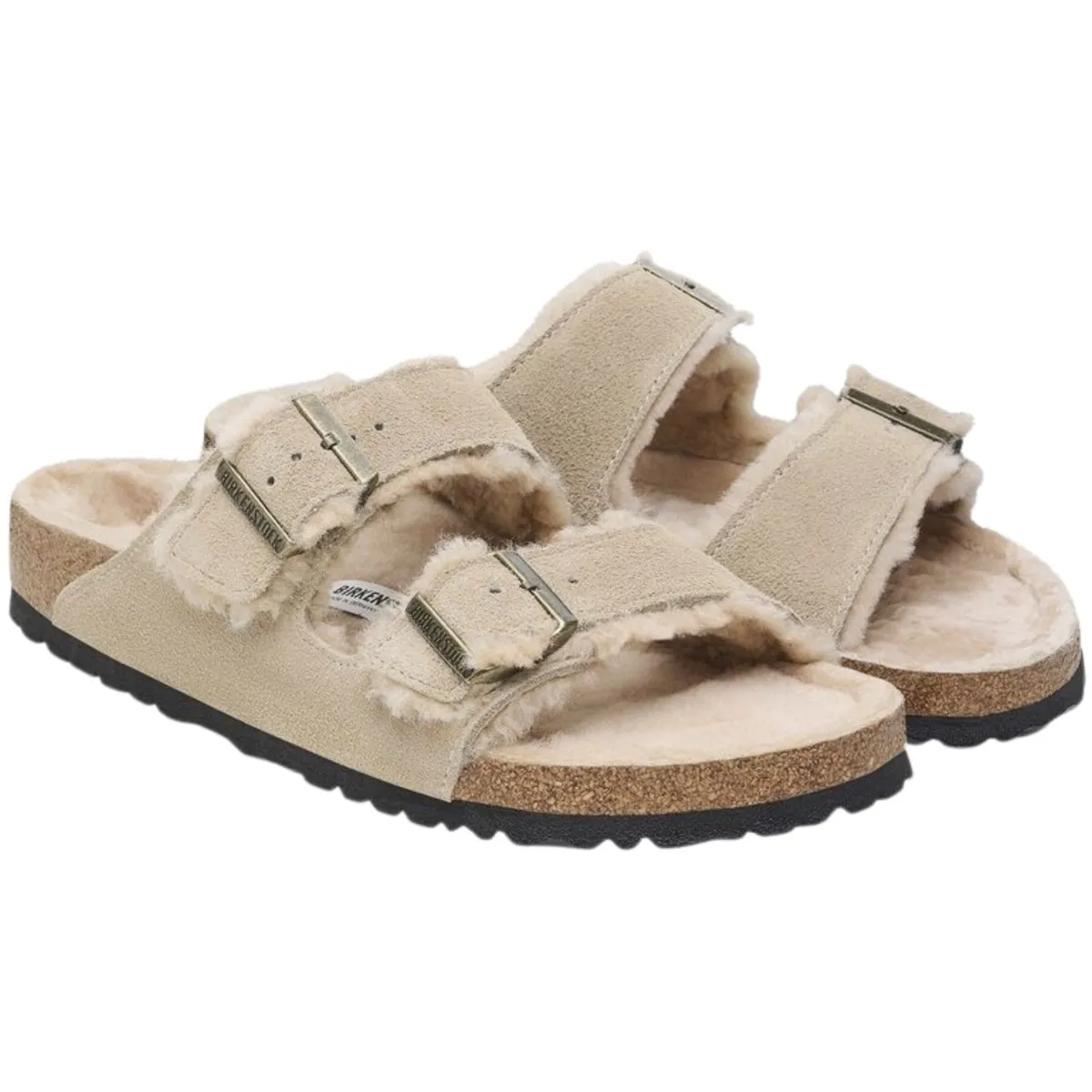 Birkenstock Damen Arizona Shearling Wildleder Leder in Taube