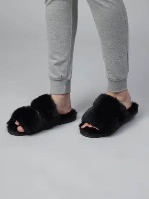 Schwarzer Pelz Winter Warme Bequeme Hausschuhe (TC-INDSLIP2-BLK)