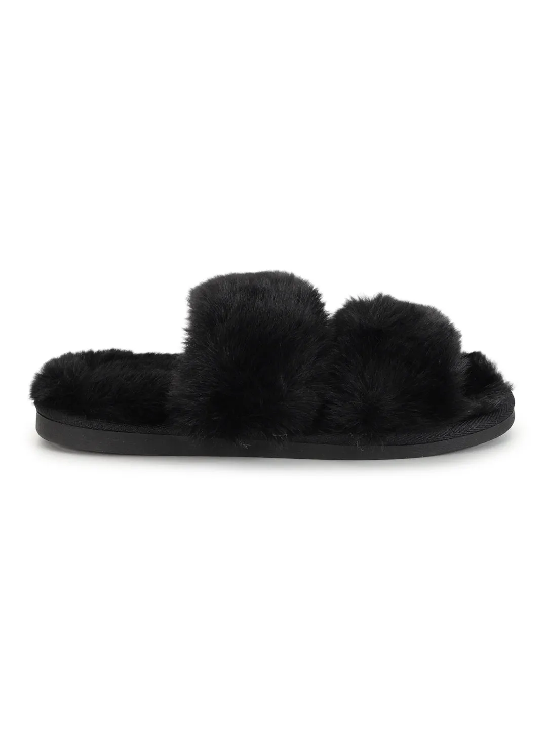 Schwarzer Pelz Winter Warme Bequeme Hausschuhe (TC-INDSLIP2-BLK)