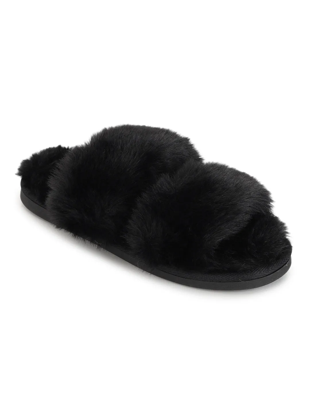 Schwarzer Pelz Winter Warme Bequeme Hausschuhe (TC-INDSLIP2-BLK)