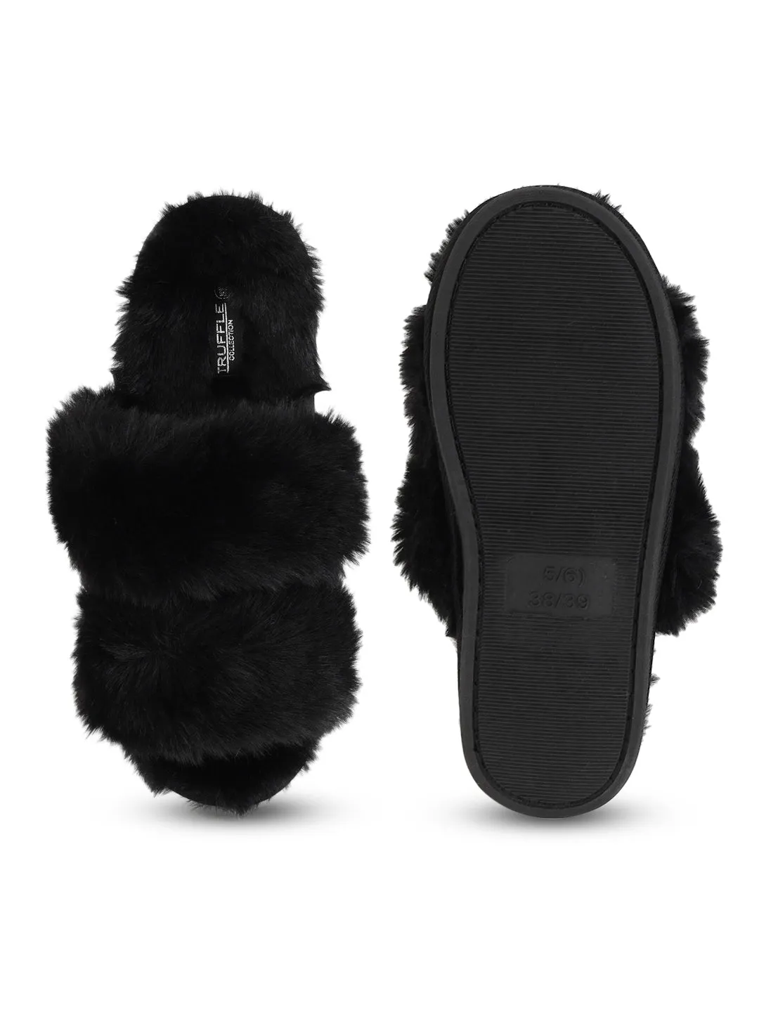 Schwarzer Pelz Winter Warme Bequeme Hausschuhe (TC-INDSLIP2-BLK)