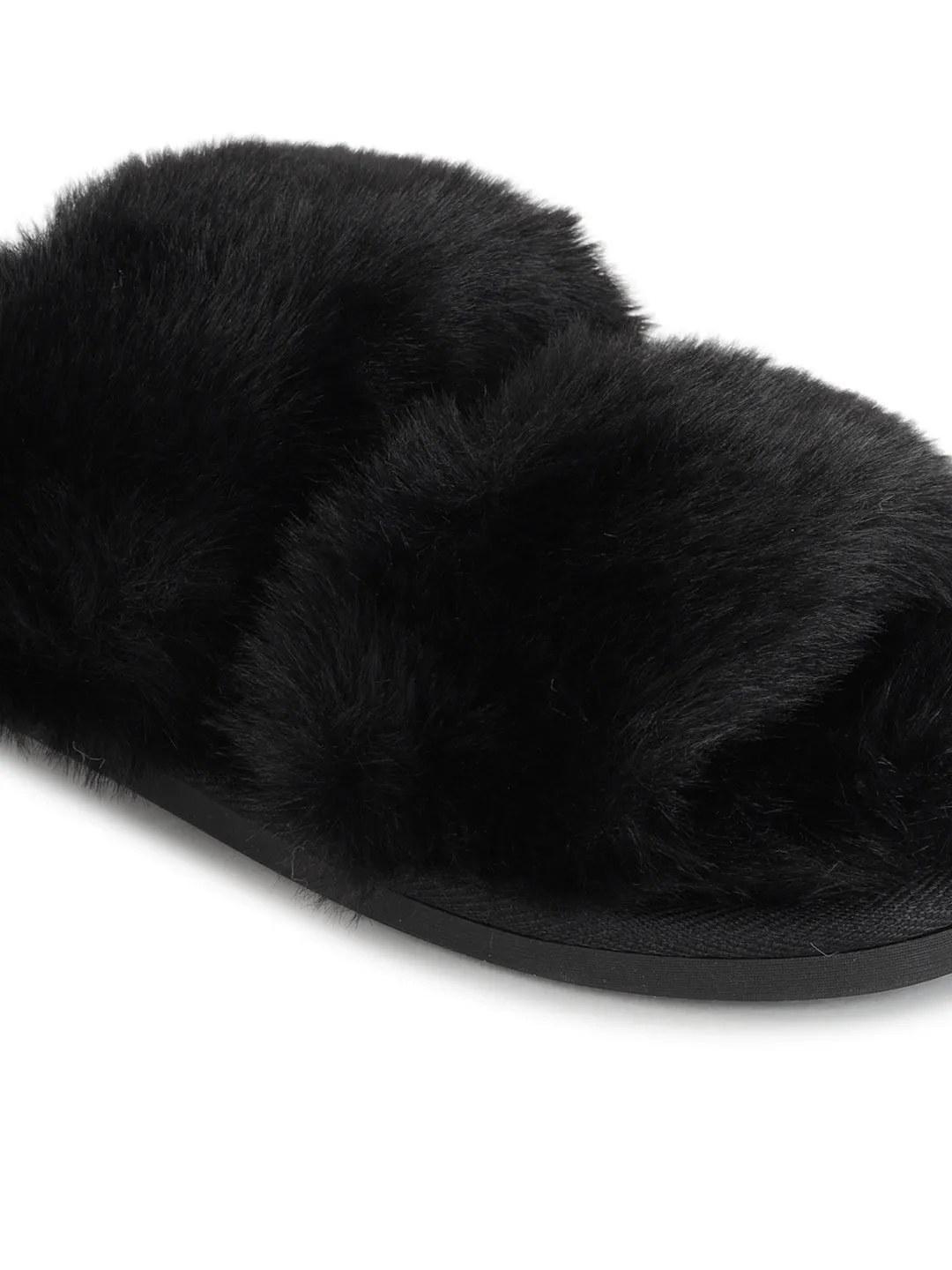 Schwarzer Pelz Winter Warme Bequeme Hausschuhe (TC-INDSLIP2-BLK)