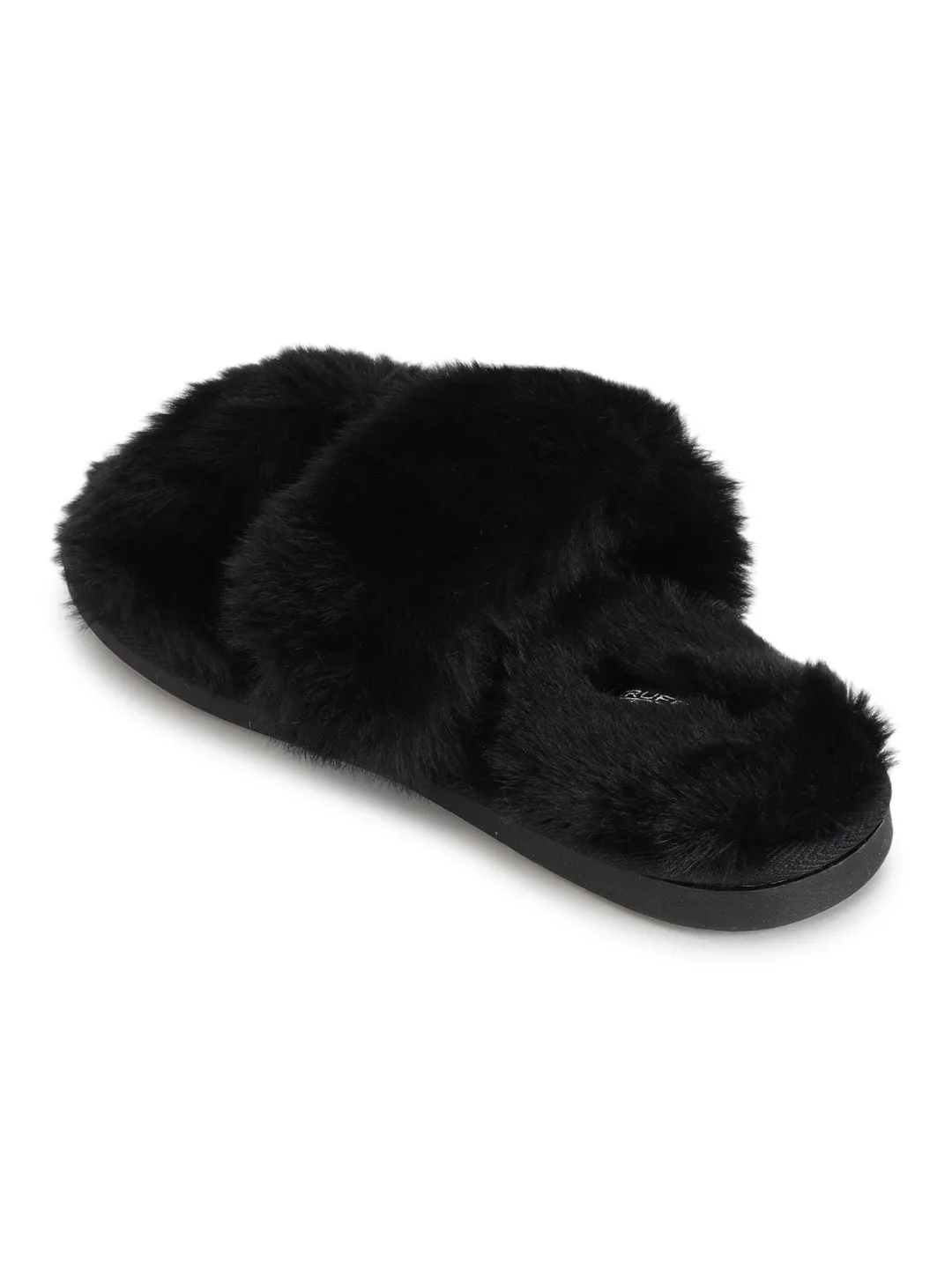 Schwarzer Pelz Winter Warme Bequeme Hausschuhe (TC-INDSLIP2-BLK)