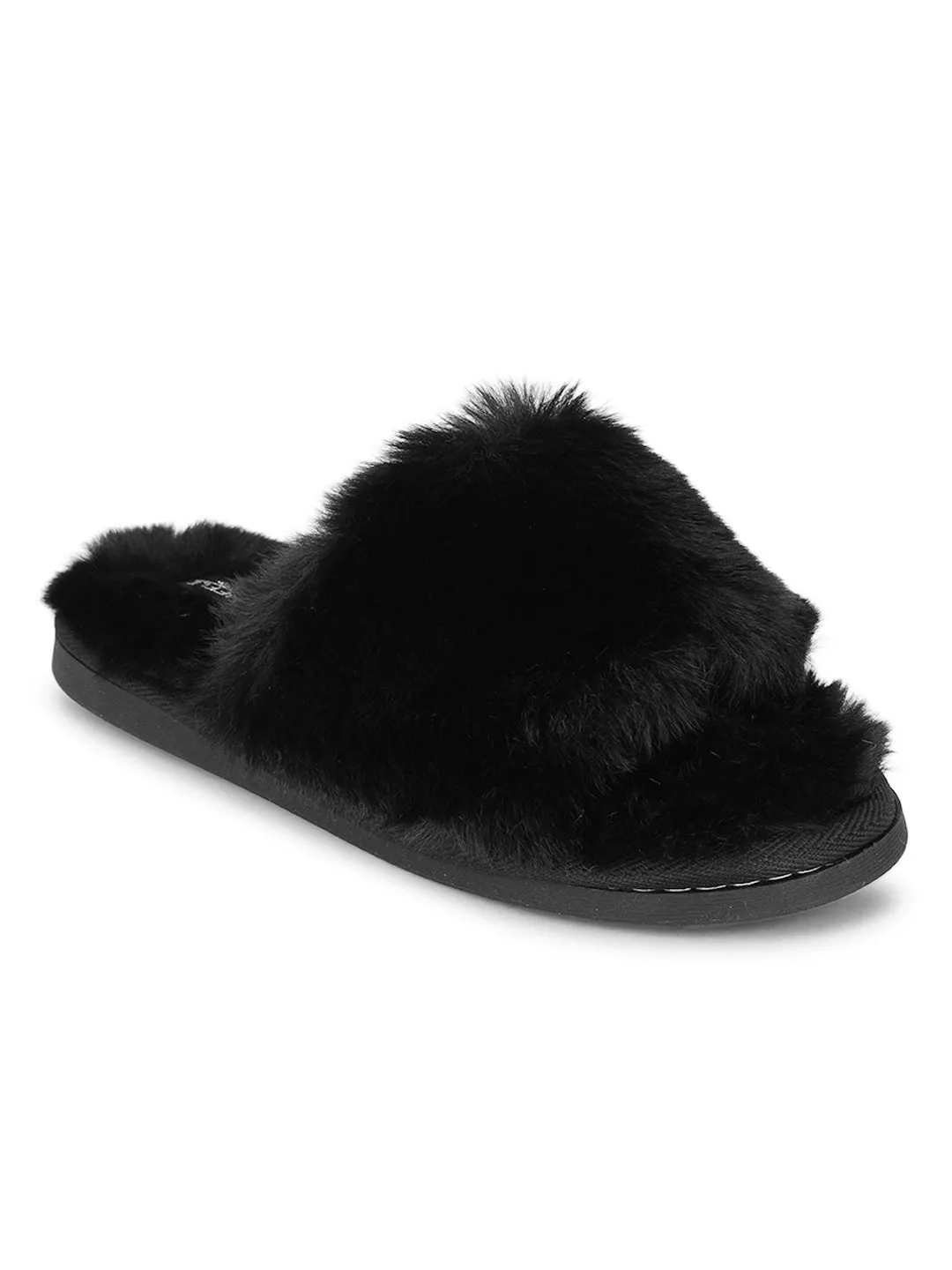 Schwarzer Pelz Winter Warme Bequeme Hausschuhe (TC-INDSLIP3-BLK)