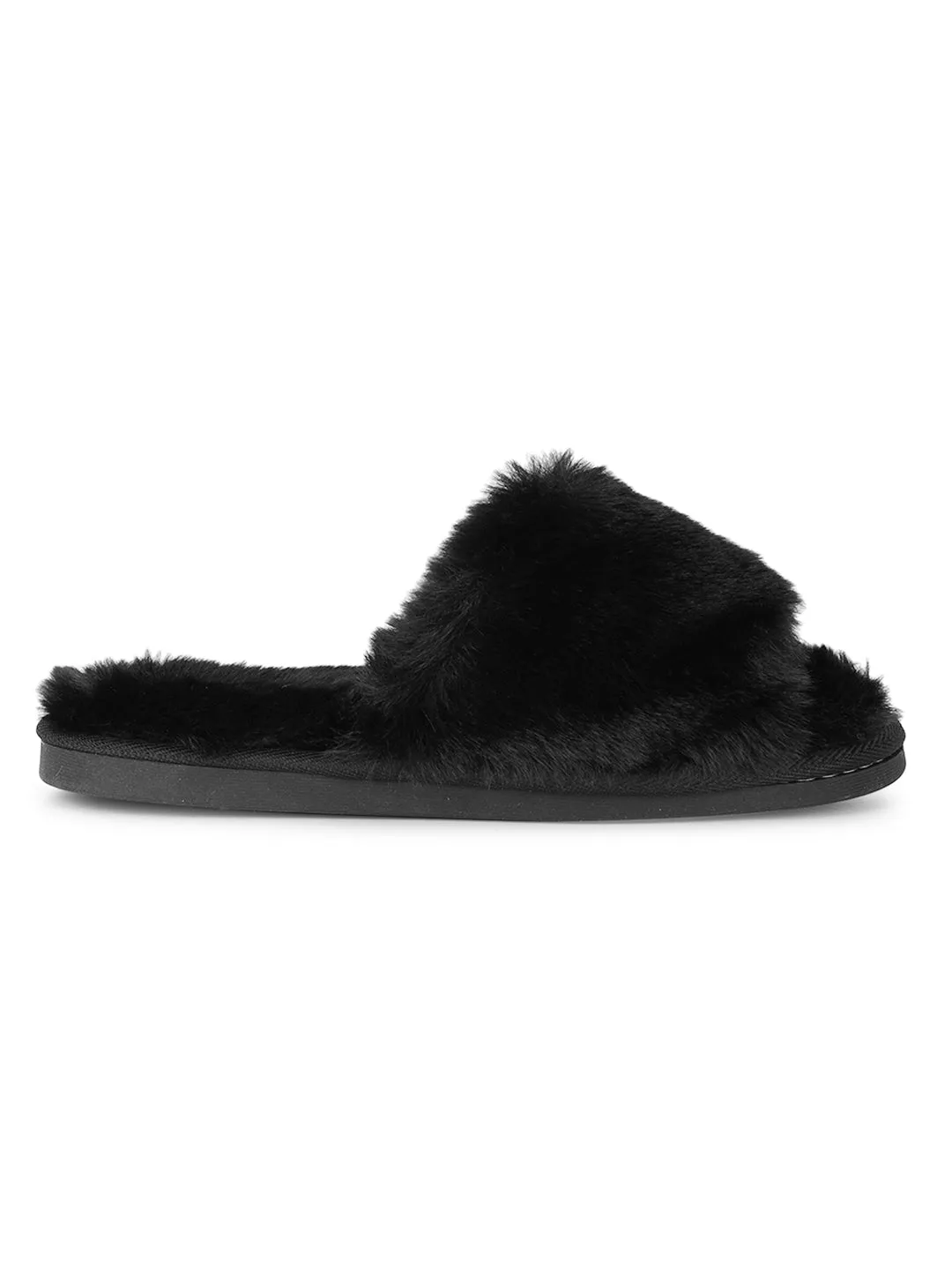 Schwarzer Pelz Winter Warme Bequeme Hausschuhe (TC-INDSLIP3-BLK)