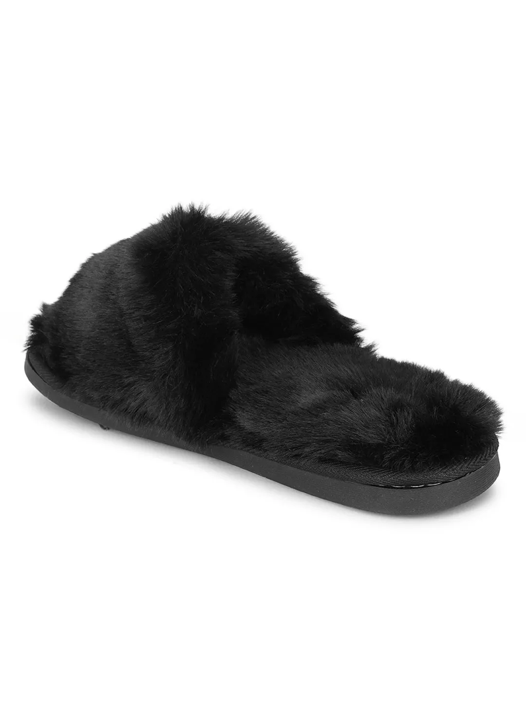 Schwarzer Pelz Winter Warme Bequeme Hausschuhe (TC-INDSLIP3-BLK)
