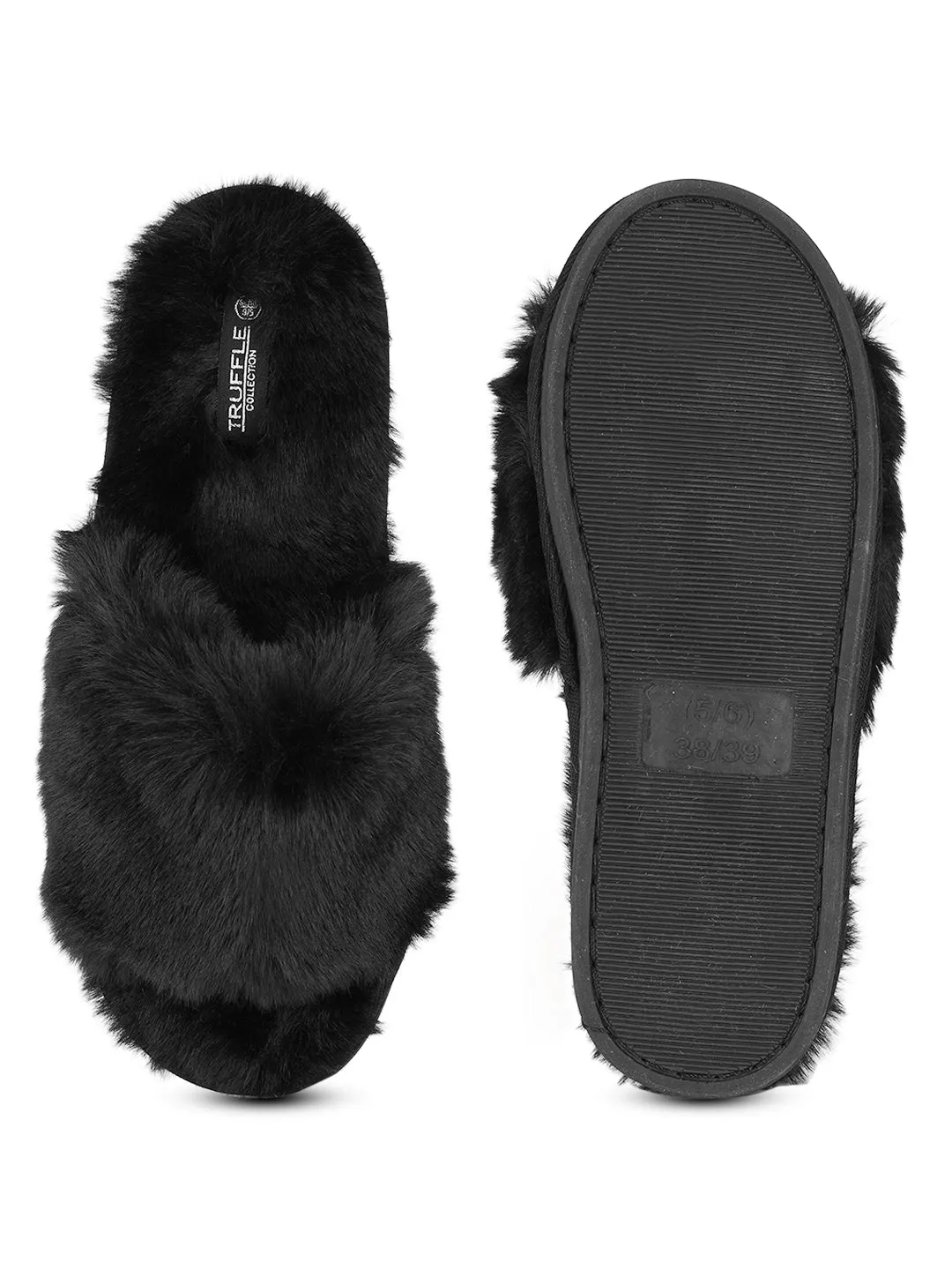 Schwarzer Pelz Winter Warme Bequeme Hausschuhe (TC-INDSLIP3-BLK)