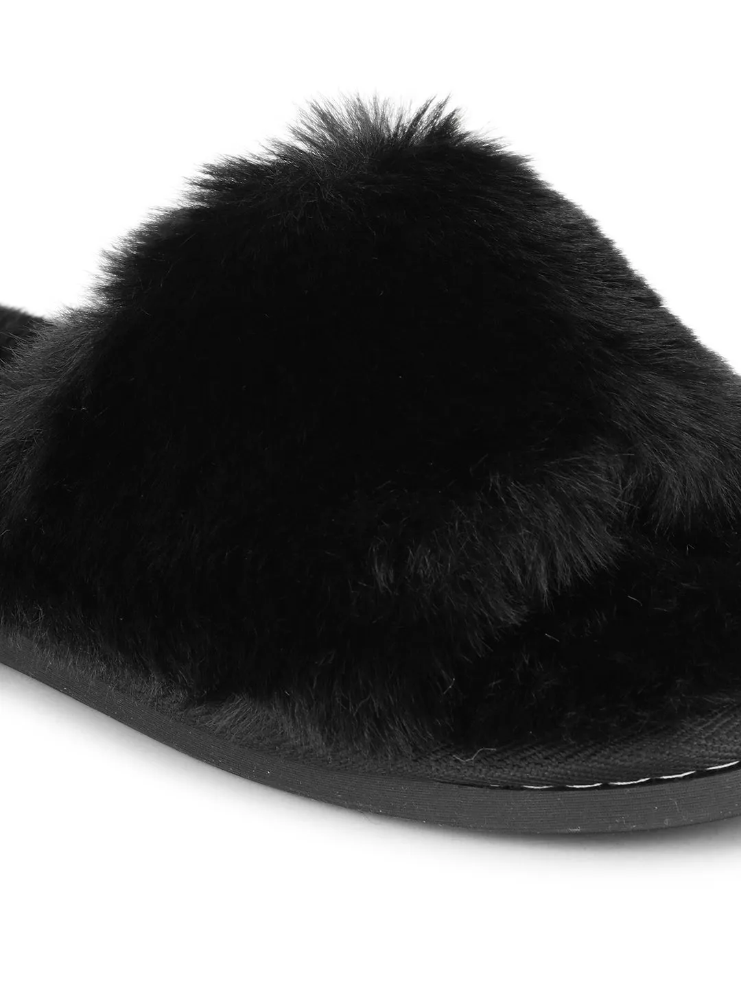 Schwarzer Pelz Winter Warme Bequeme Hausschuhe (TC-INDSLIP3-BLK)