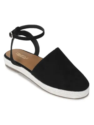 Schwarze Mikroflache Espadrille-Sandalen