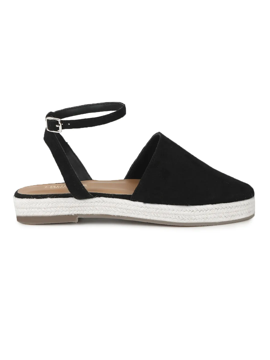 Schwarze Mikroflache Espadrille-Sandalen