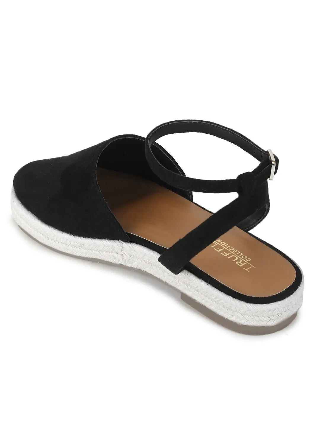Schwarze Mikroflache Espadrille-Sandalen