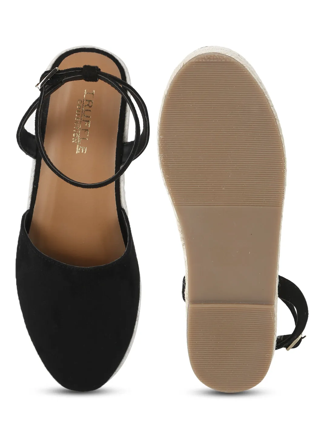 Schwarze Mikroflache Espadrille-Sandalen