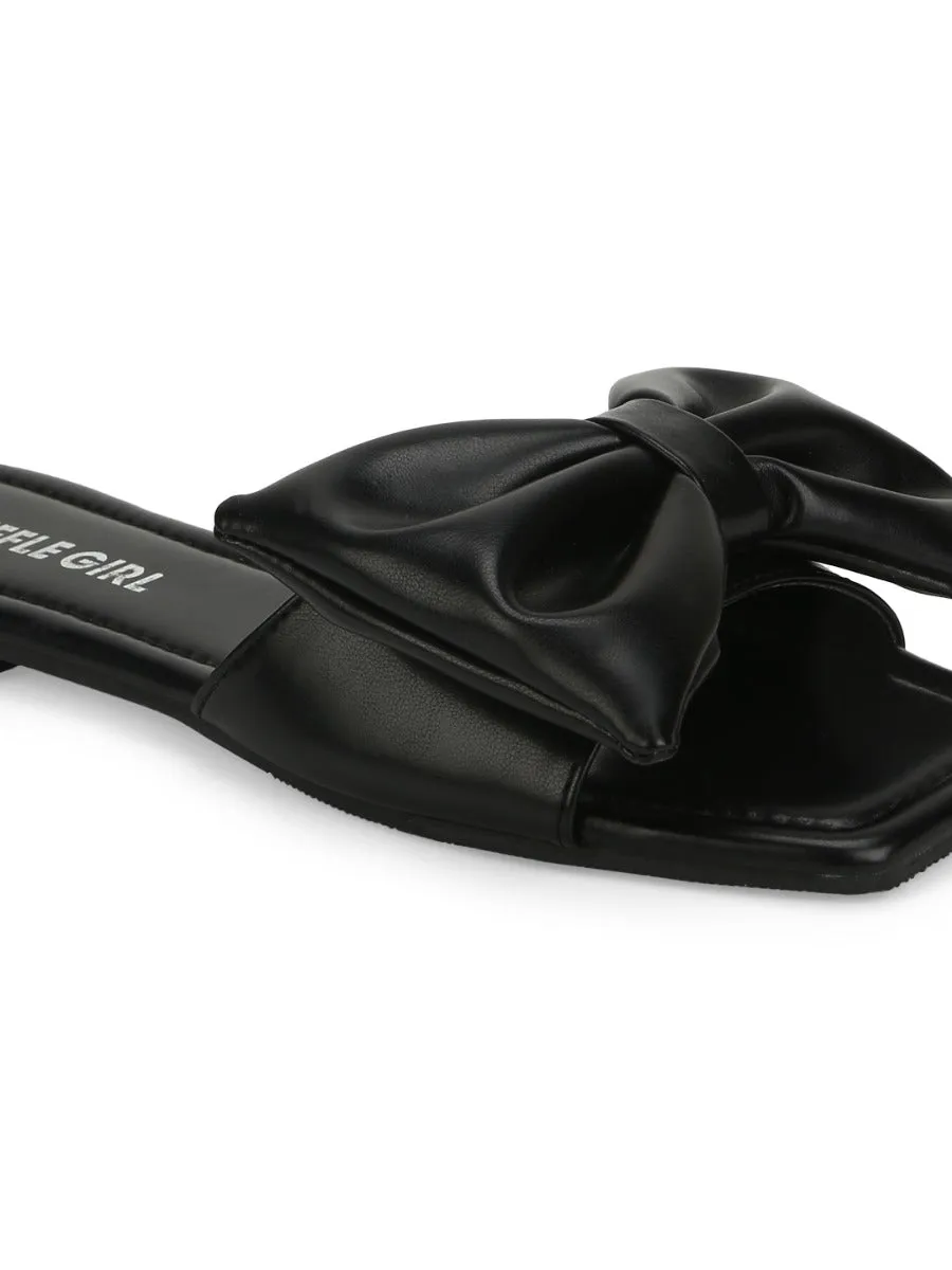 Schwarze PU-Schleifen-Slip-Ons