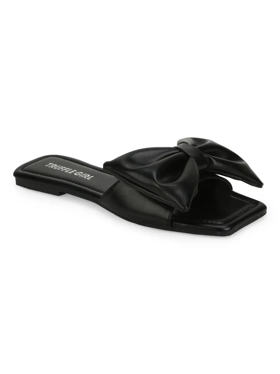 Schwarze PU-Schleifen-Slip-Ons