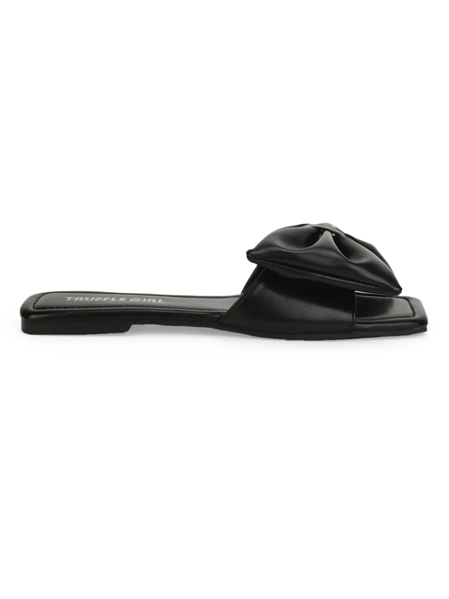 Schwarze PU-Schleifen-Slip-Ons