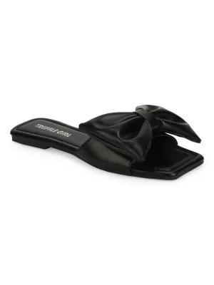 Schwarze PU-Schleifen-Slip-Ons