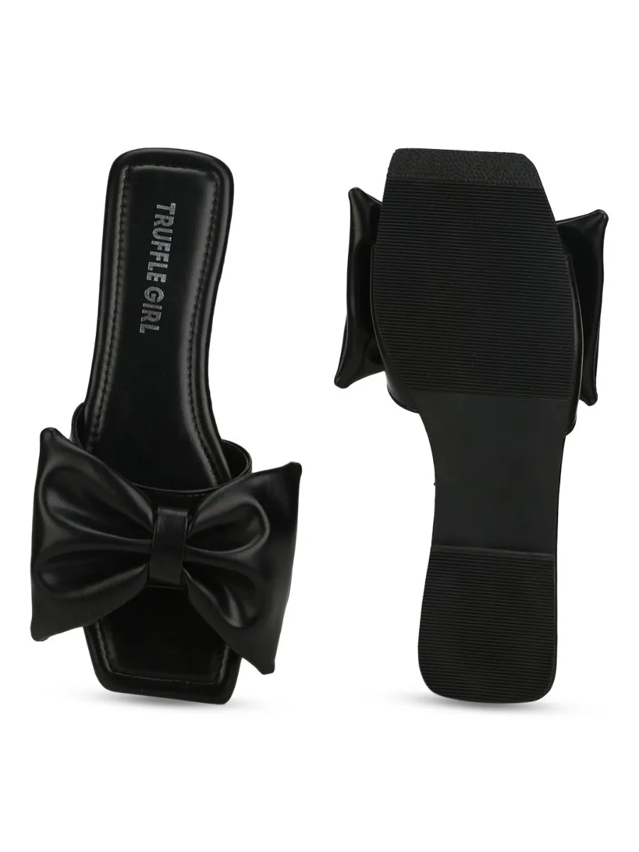 Schwarze PU-Schleifen-Slip-Ons