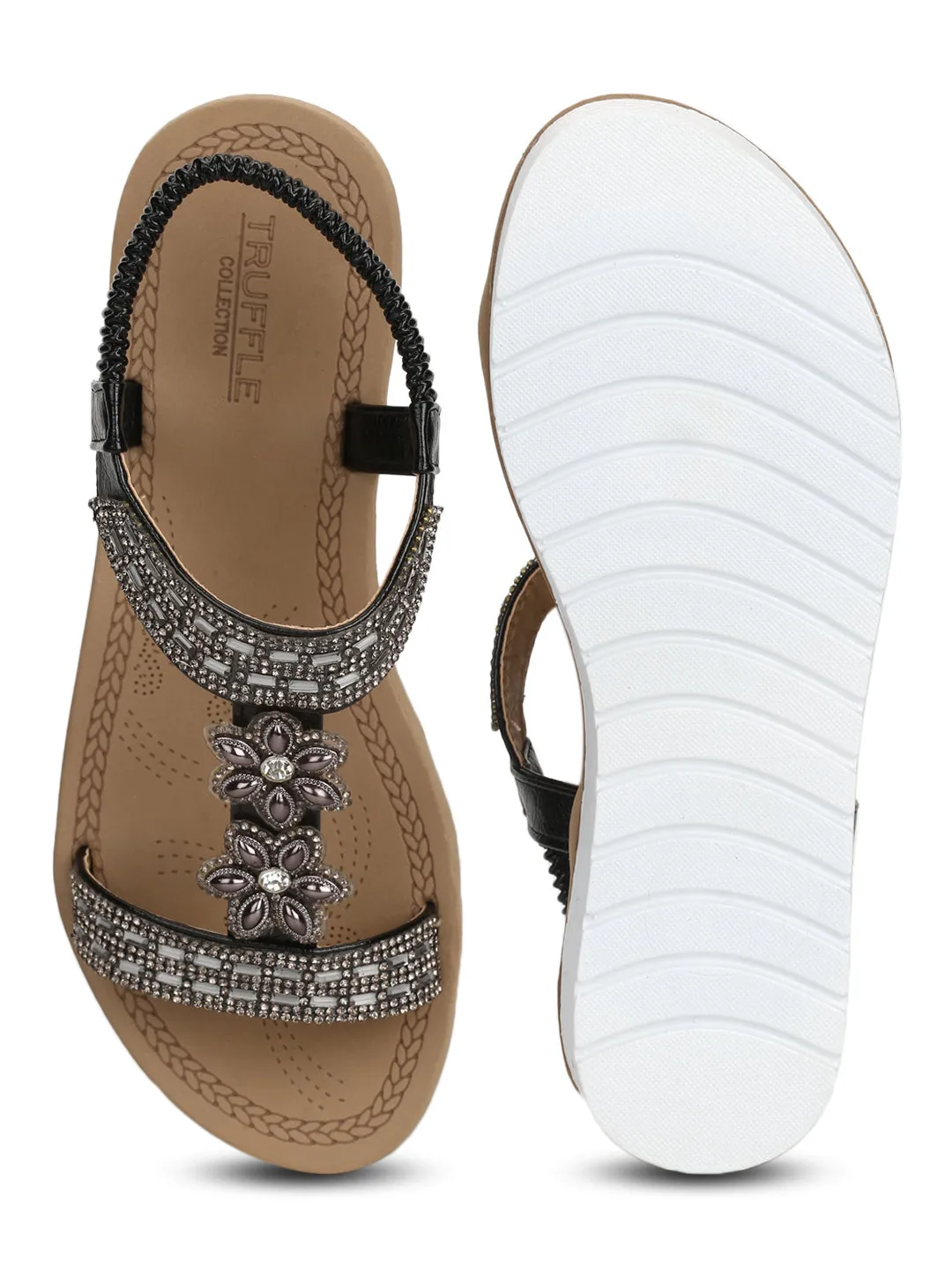 Schwarze PU-Diamant-Plattform-Slip-On-Sandalen