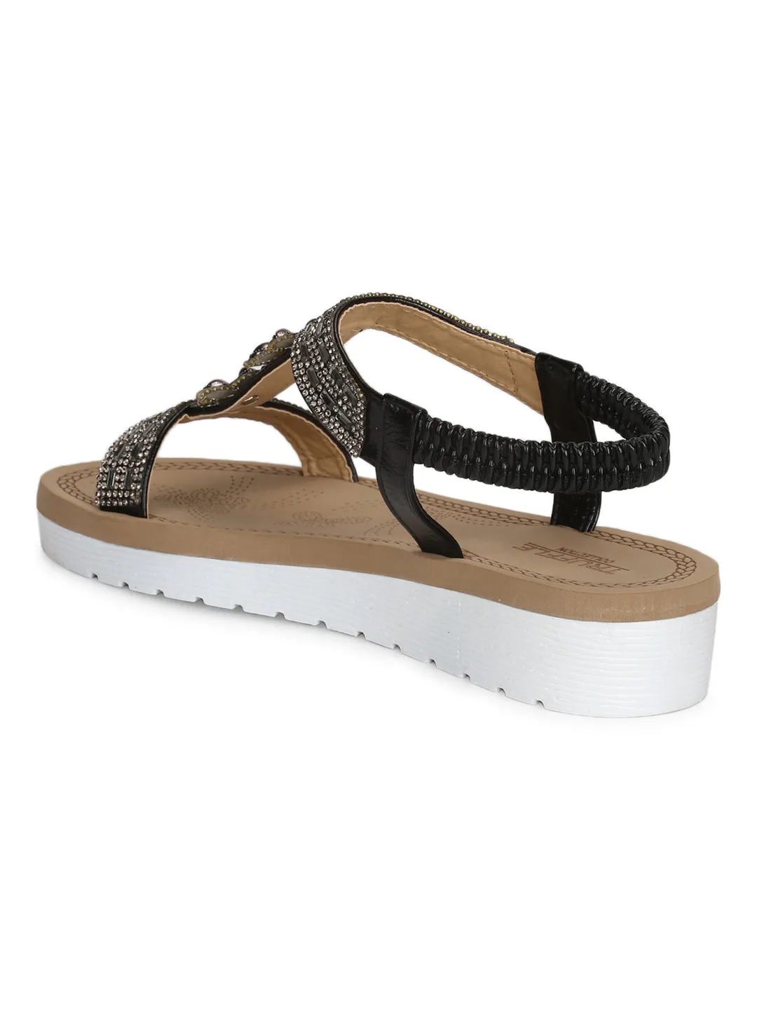 Schwarze PU-Diamant-Plattform-Slip-On-Sandalen