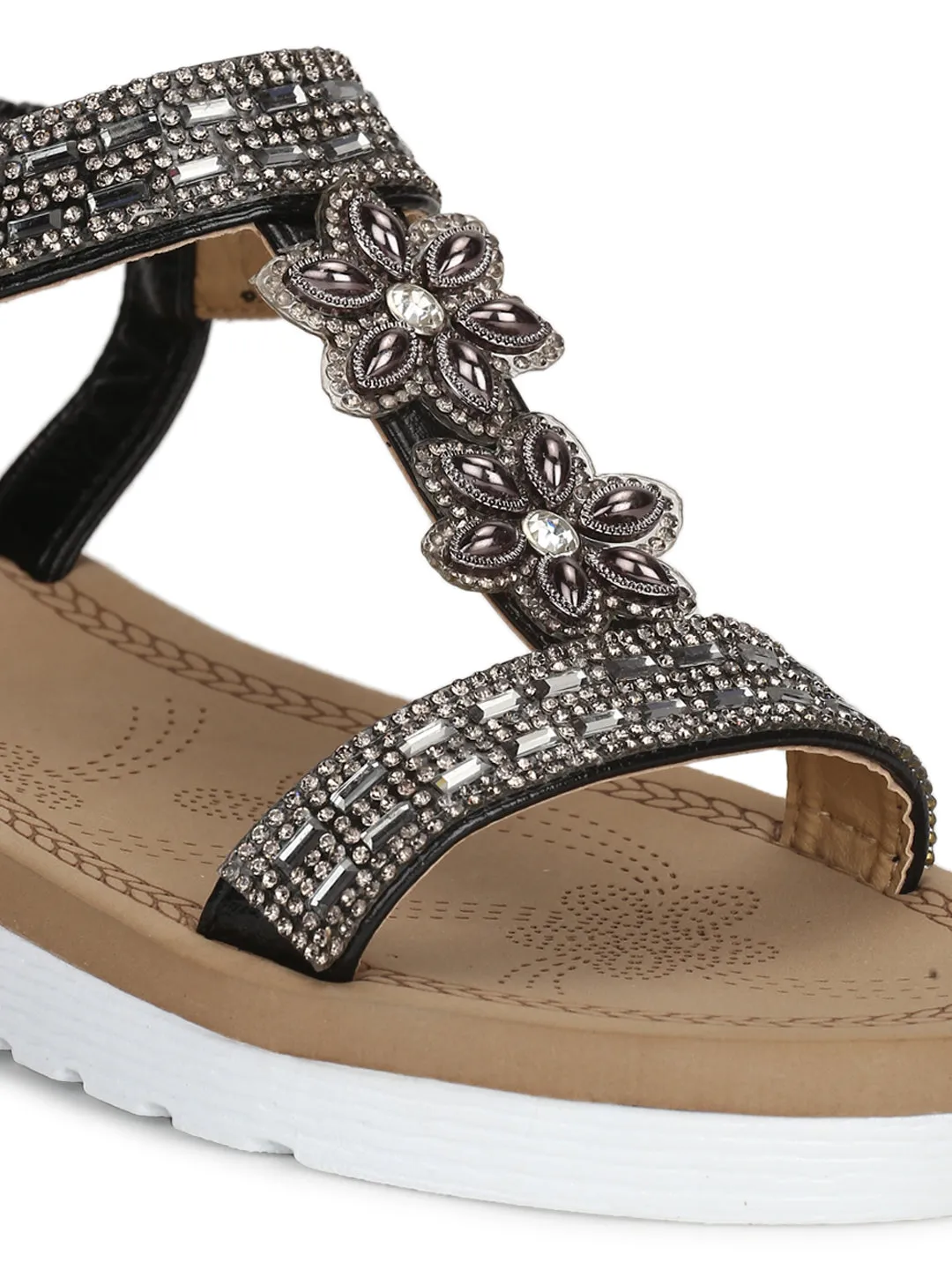 Schwarze PU-Diamant-Plattform-Slip-On-Sandalen