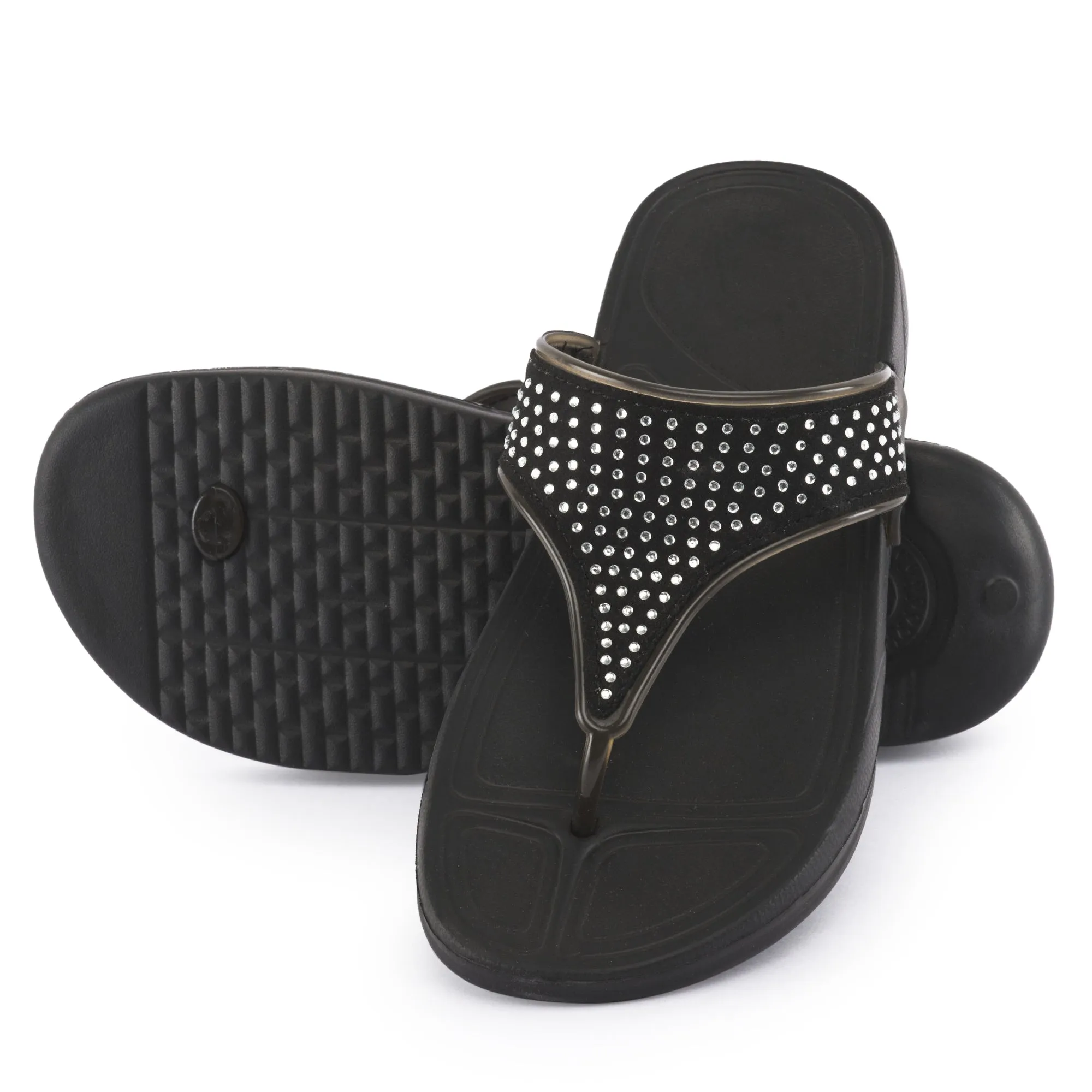 Schwarze T-Bar-Sandalen mit Strasssteinen