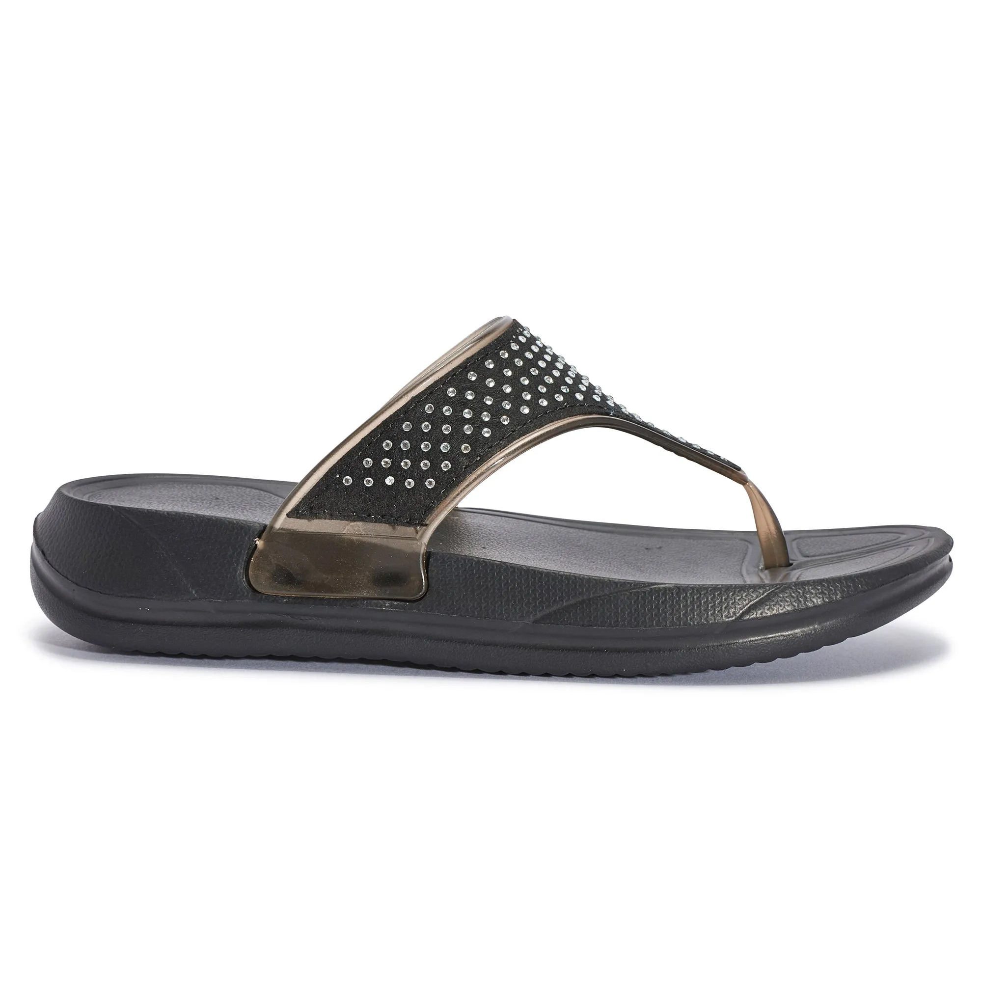 Schwarze T-Bar-Sandalen mit Strasssteinen