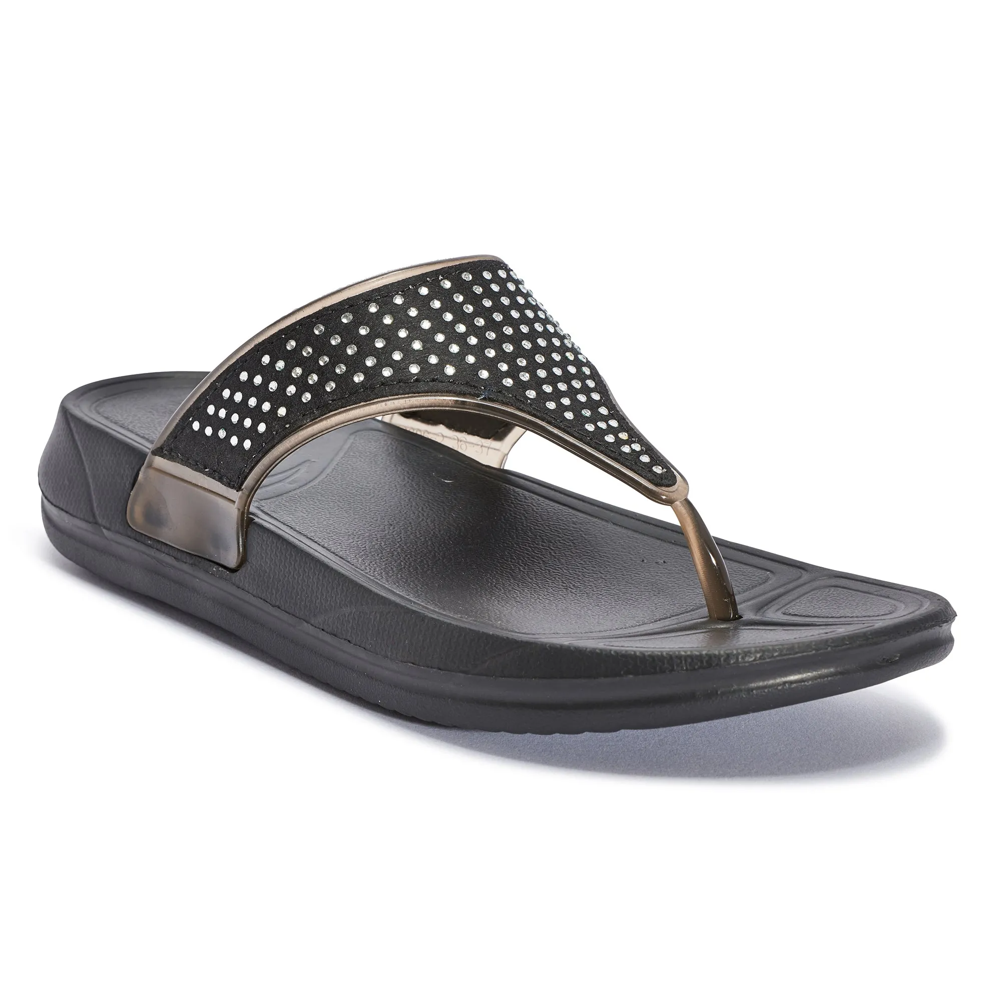 Schwarze T-Bar-Sandalen mit Strasssteinen