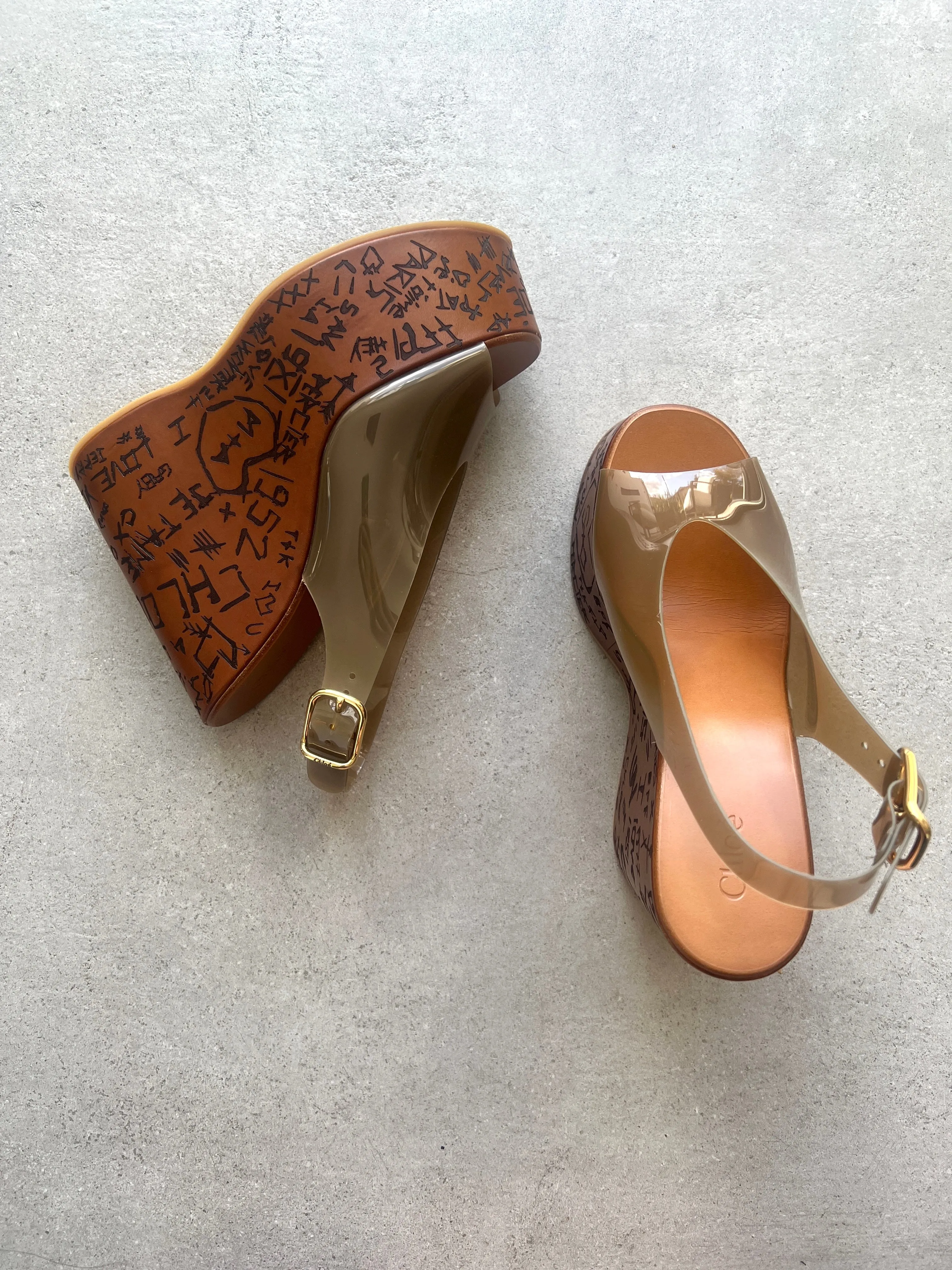 Chloé Schuhe Maxime PVC Keilabsatz, Sonniges Braun