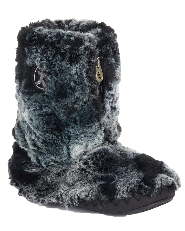 Cole Luxus-Fake-Fell-Pantoffelstiefel in Schwarz Wolf