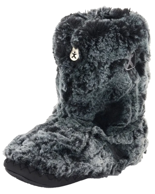 Cole Luxus-Fake-Fell-Pantoffelstiefel in Schwarz Wolf