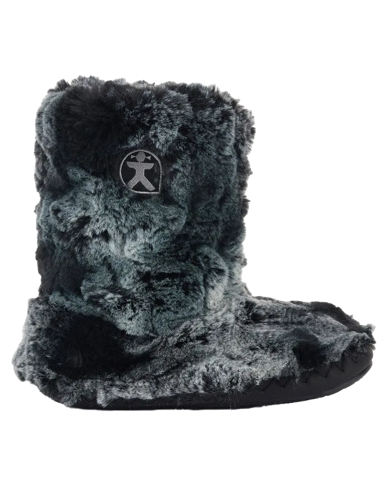 Cole Luxus-Fake-Fell-Pantoffelstiefel in Schwarz Wolf
