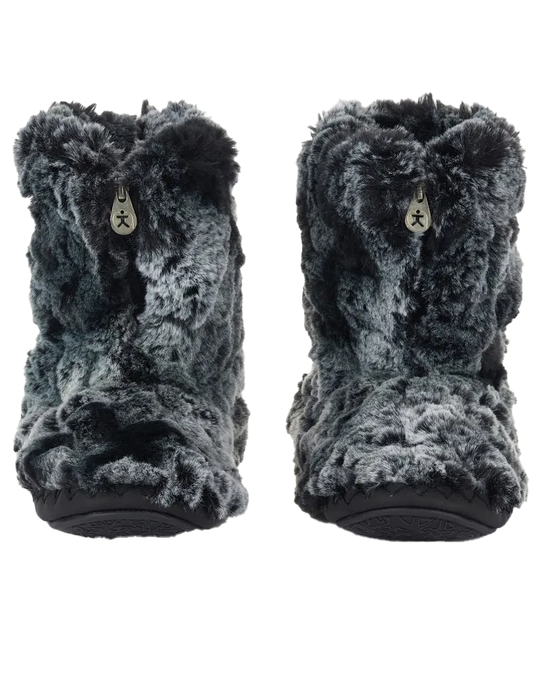 Cole Luxus-Fake-Fell-Pantoffelstiefel in Schwarz Wolf
