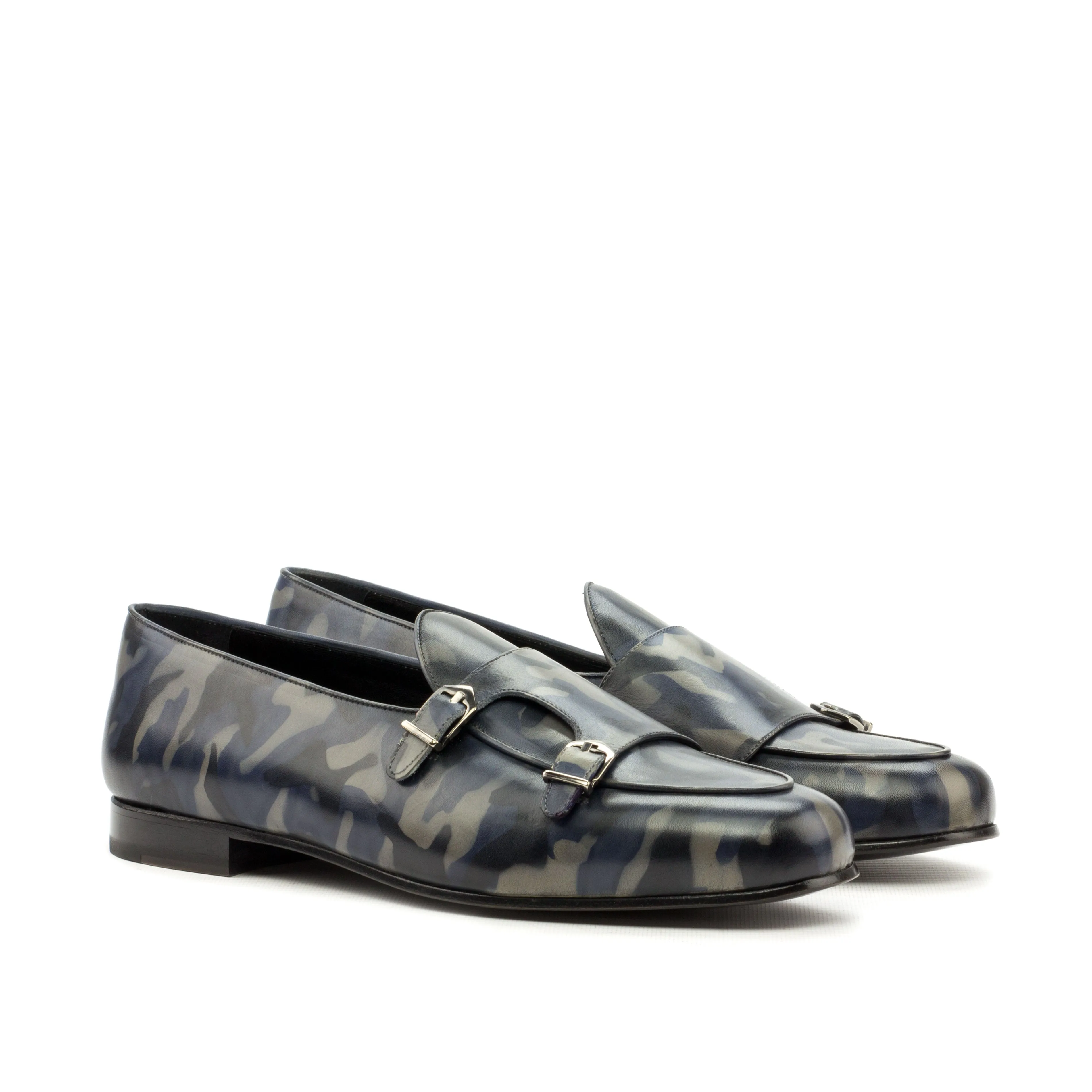 Dapperfam Schuhe DapperFam Rialto in Denim Herren-Handbemalte Patina Mönchsschlappen