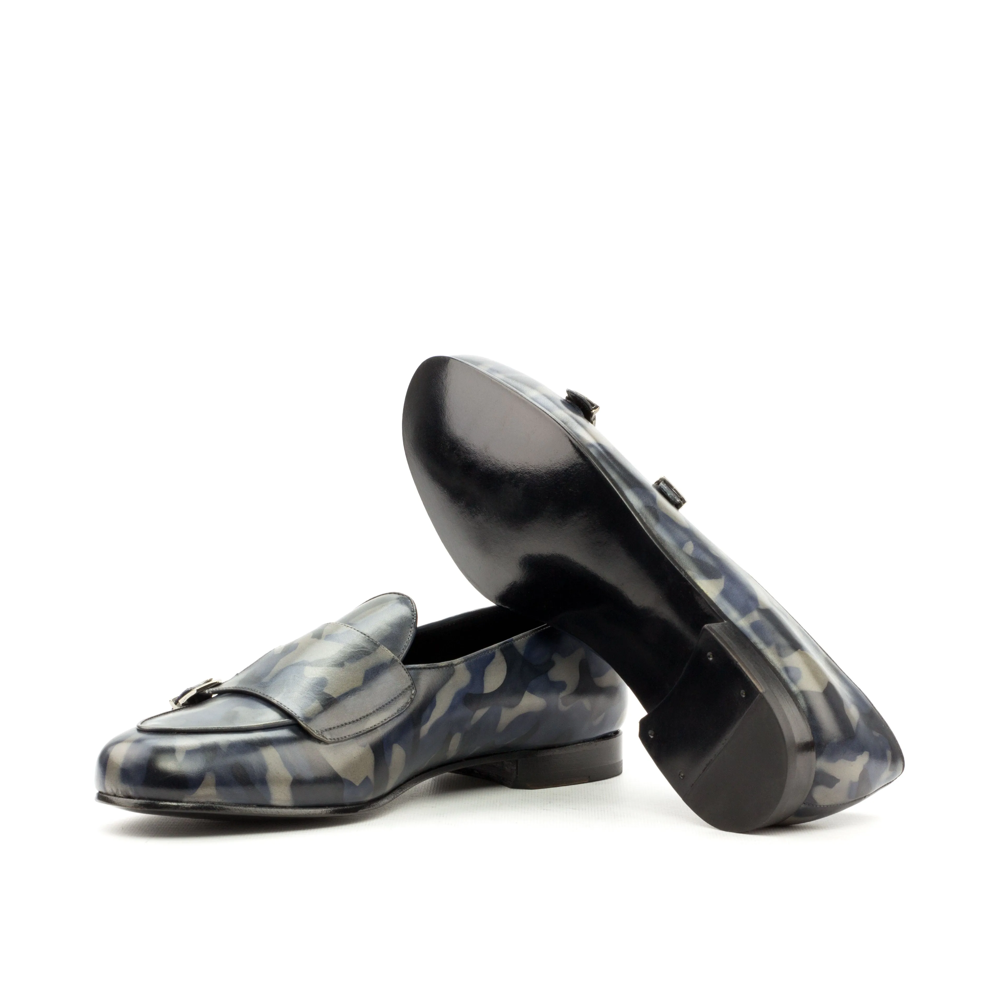 Dapperfam Schuhe DapperFam Rialto in Denim Herren-Handbemalte Patina Mönchsschlappen