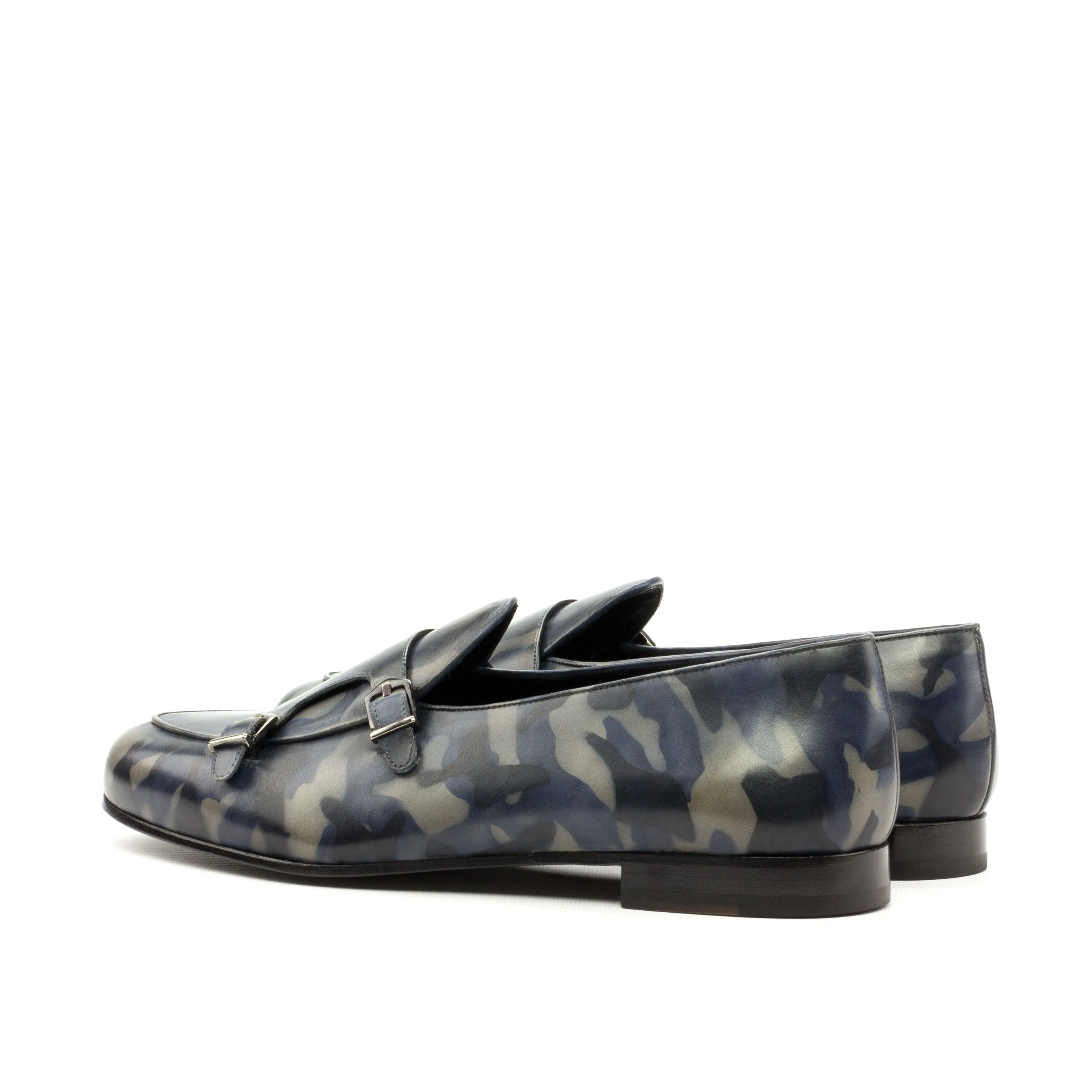 Dapperfam Schuhe DapperFam Rialto in Denim Herren-Handbemalte Patina Mönchsschlappen