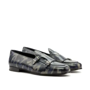 Dapperfam Schuhe DapperFam Rialto in Denim Herren-Handbemalte Patina Mönchsschlappen