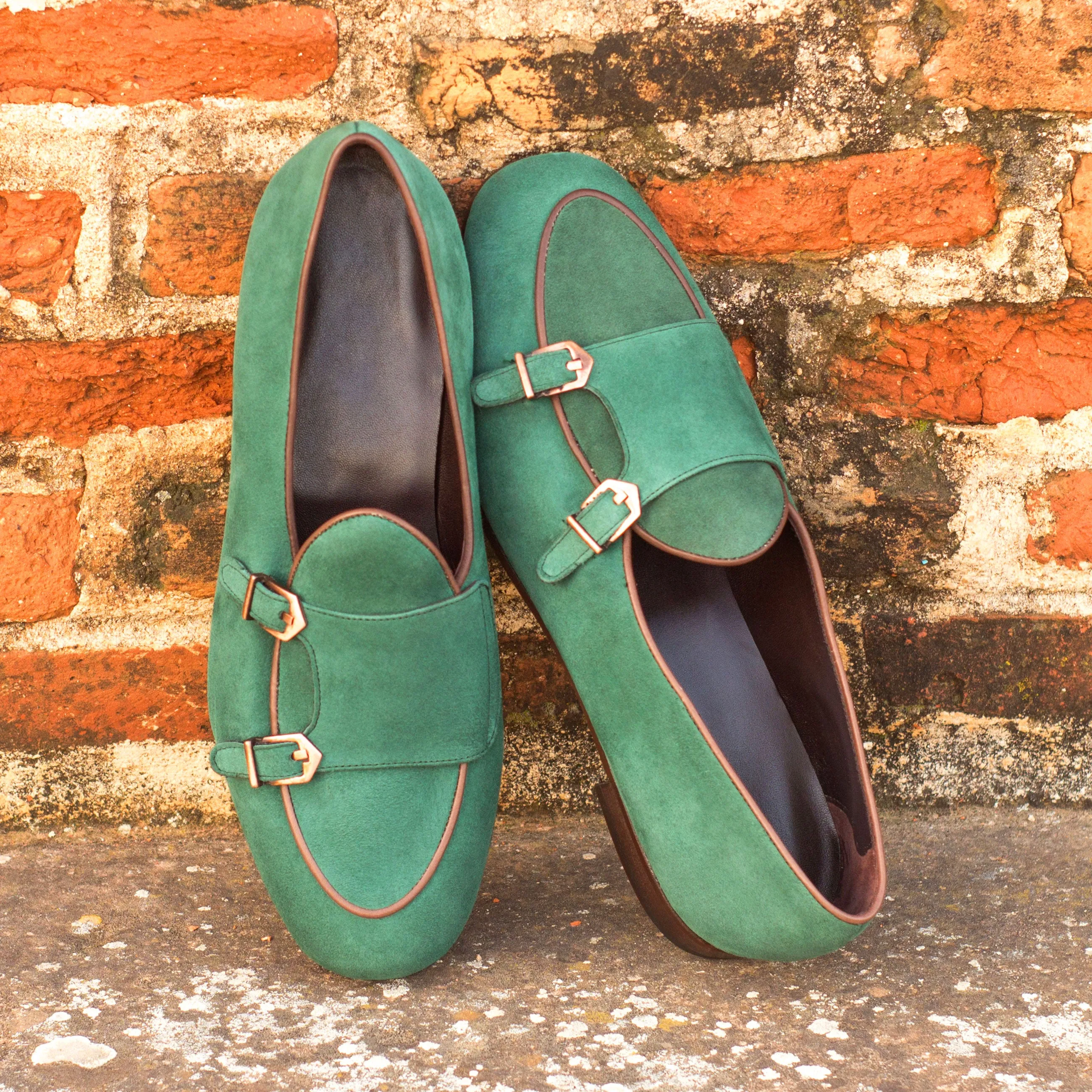 Dapperfam Schuhe DapperFam Rialto in Wald / Dunkelbraun Herren Wildleder & Italienisches Leder Mönchsschlappen