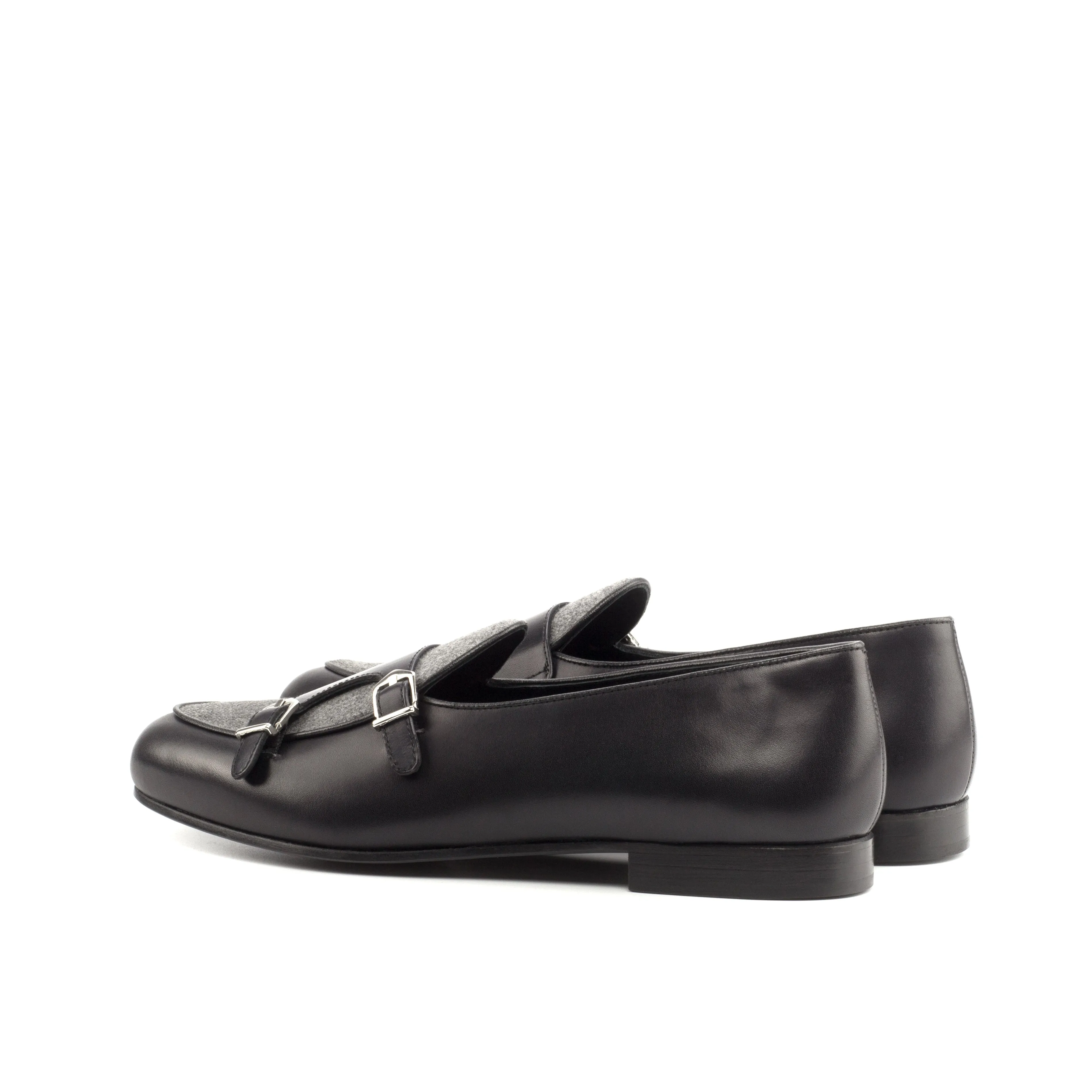 Dapperfam Schuhe DapperFam Rialto in Hellgrau / Schwarz Herren Flanell & Italienisches Leder Mönchsschlappen