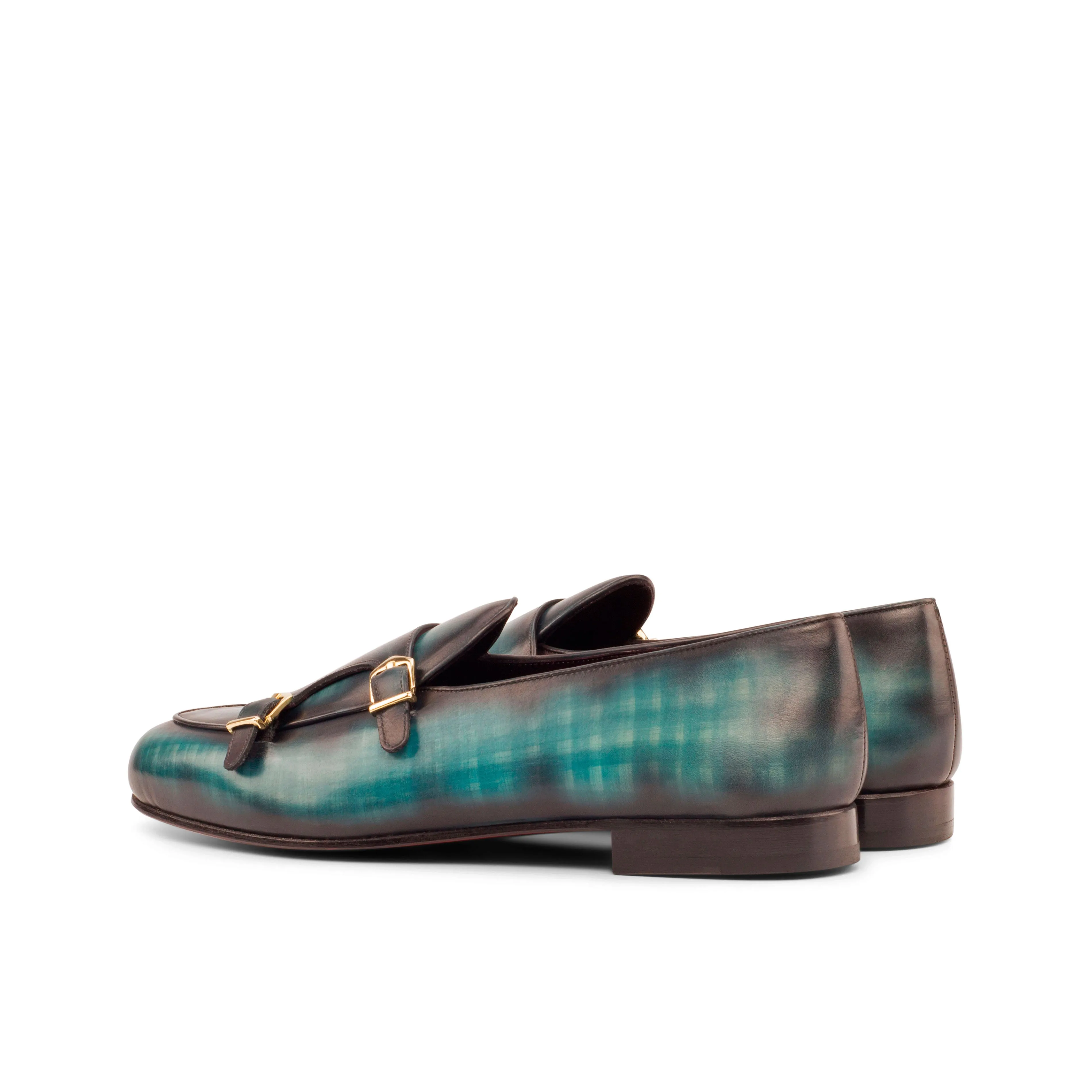 Dapperfam Schuhe DapperFam Rialto in Türkis Handbemalter Patina Mönchsschlappen für Herren