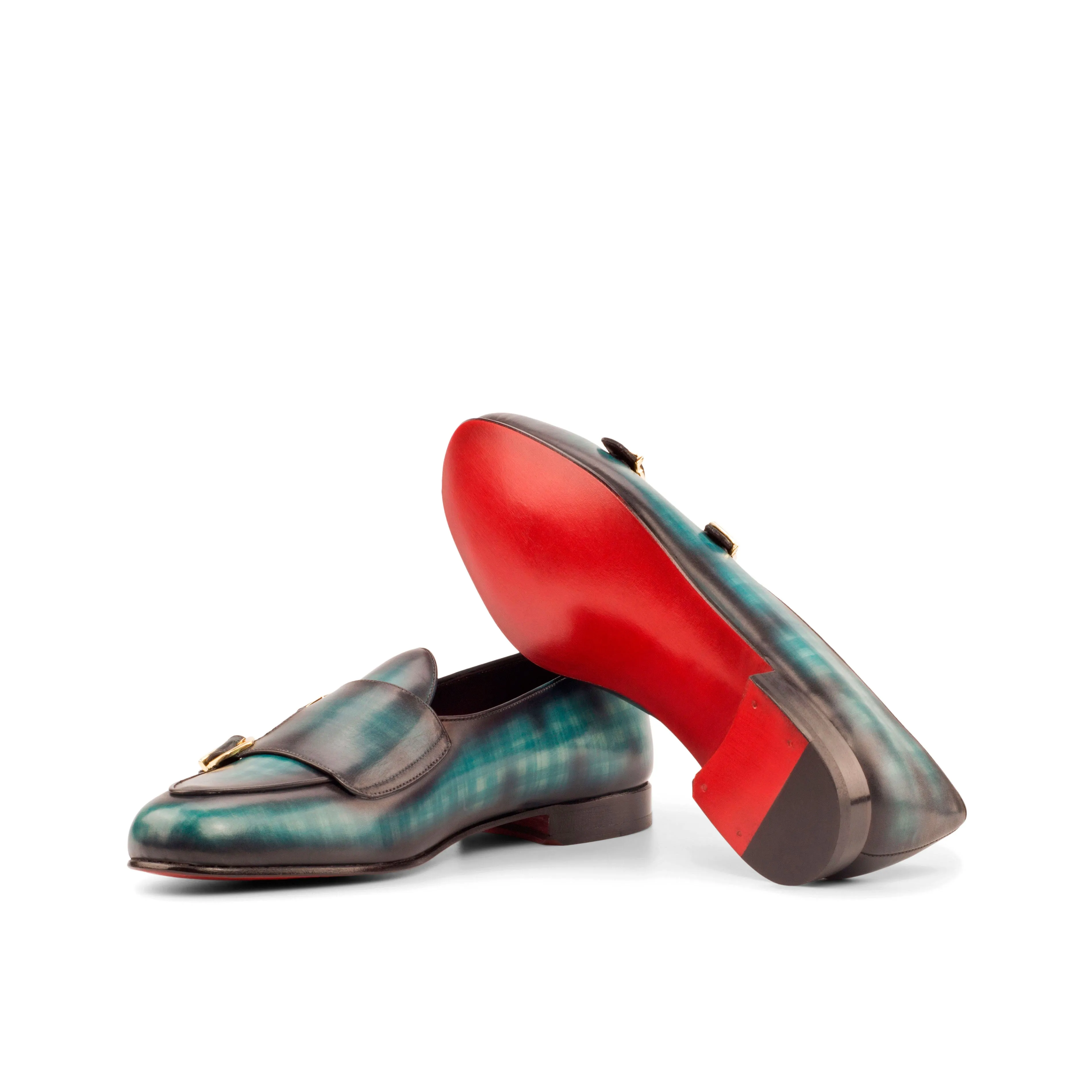 Dapperfam Schuhe DapperFam Rialto in Türkis Handbemalter Patina Mönchsschlappen für Herren