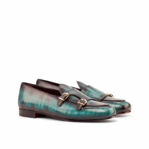 Dapperfam Schuhe DapperFam Rialto in Türkis Handbemalter Patina Mönchsschlappen für Herren