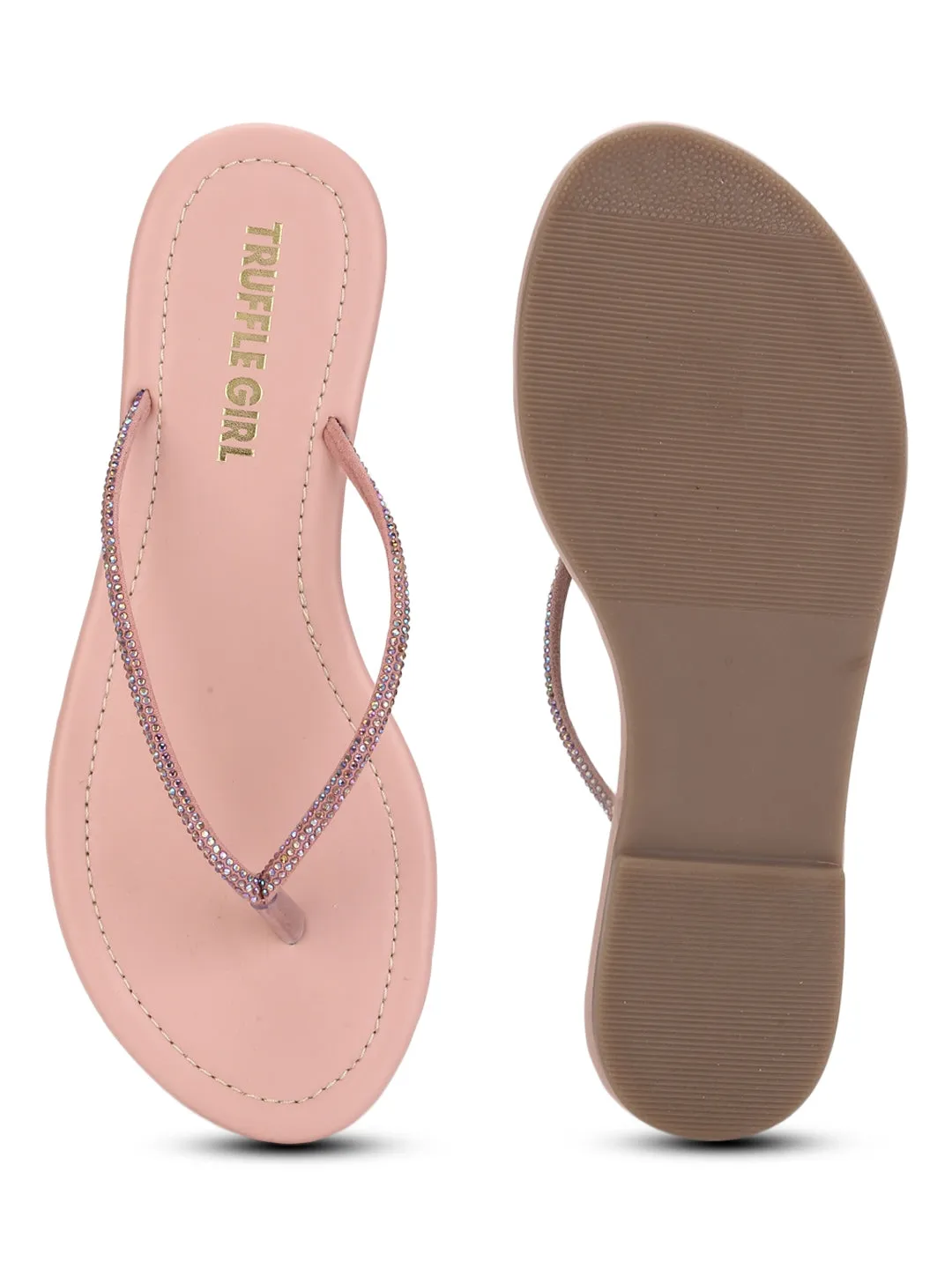 Verzierte Nude PU Schlupf-Flatsandalen